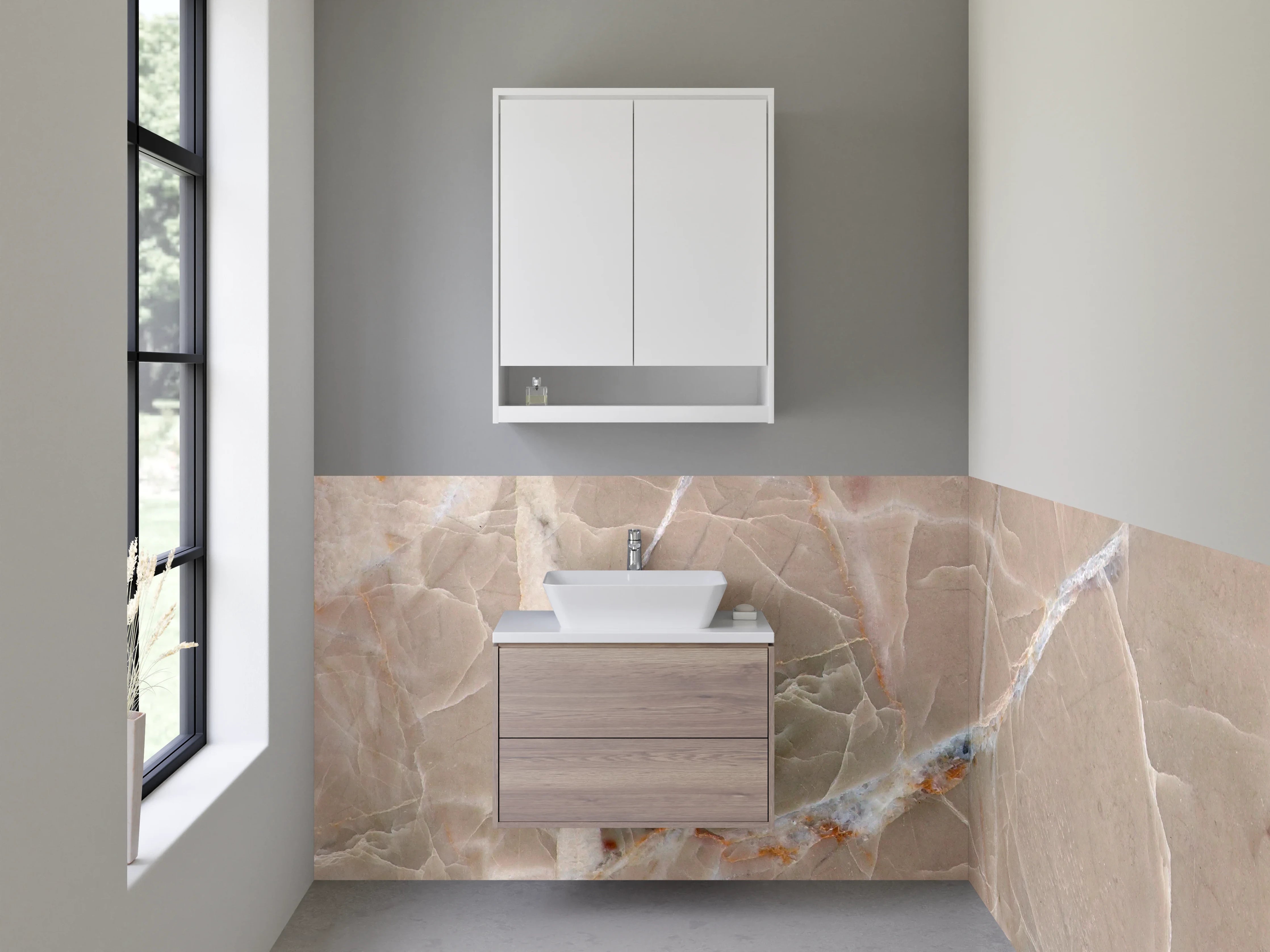 Waschbecken-Rückwand - Luxuriöses beiges Marmor-Design