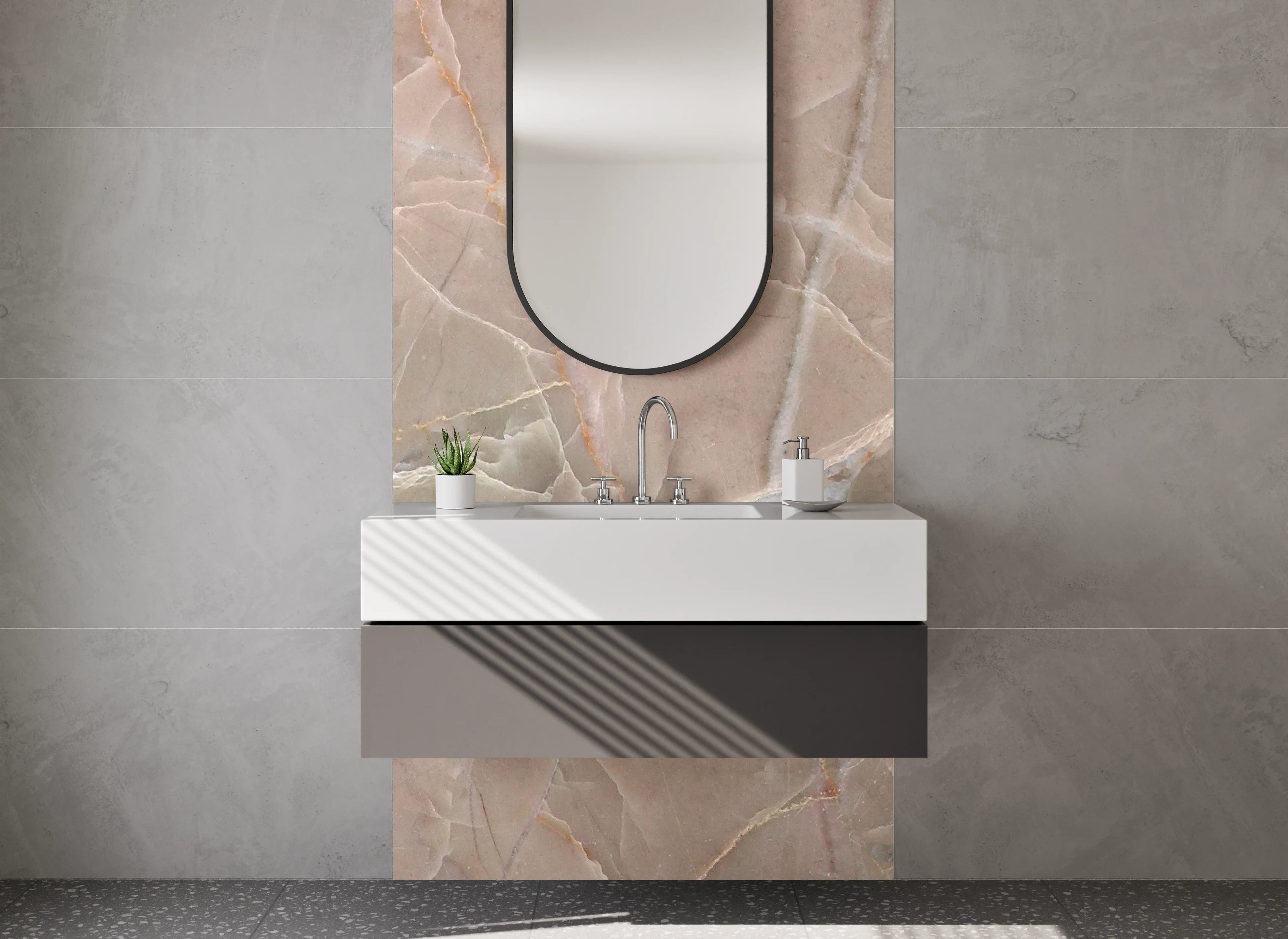 Waschbecken-Rückwand - Luxuriöses beiges Marmor-Design