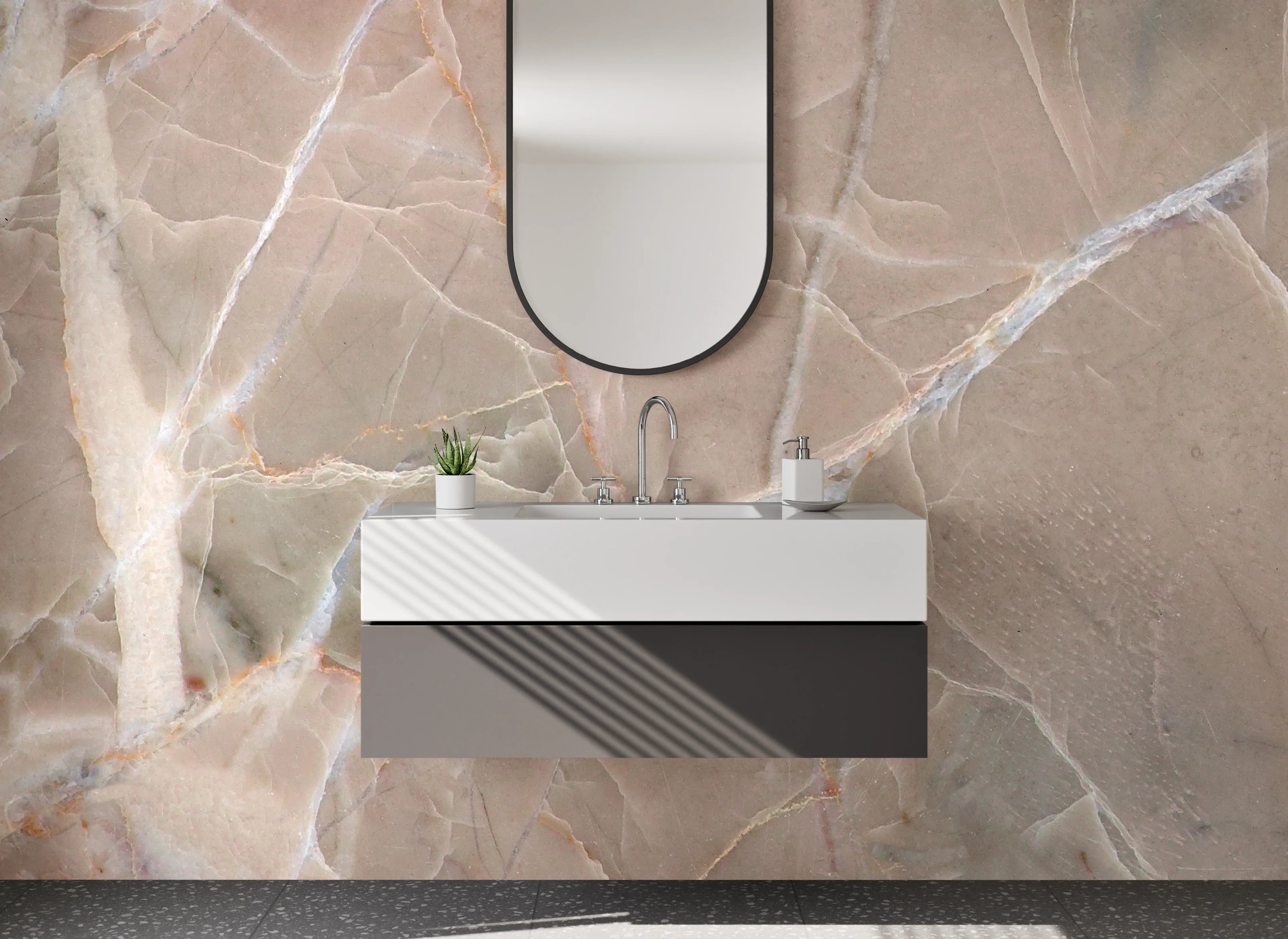Waschbecken-Rückwand - Luxuriöses beiges Marmor-Design