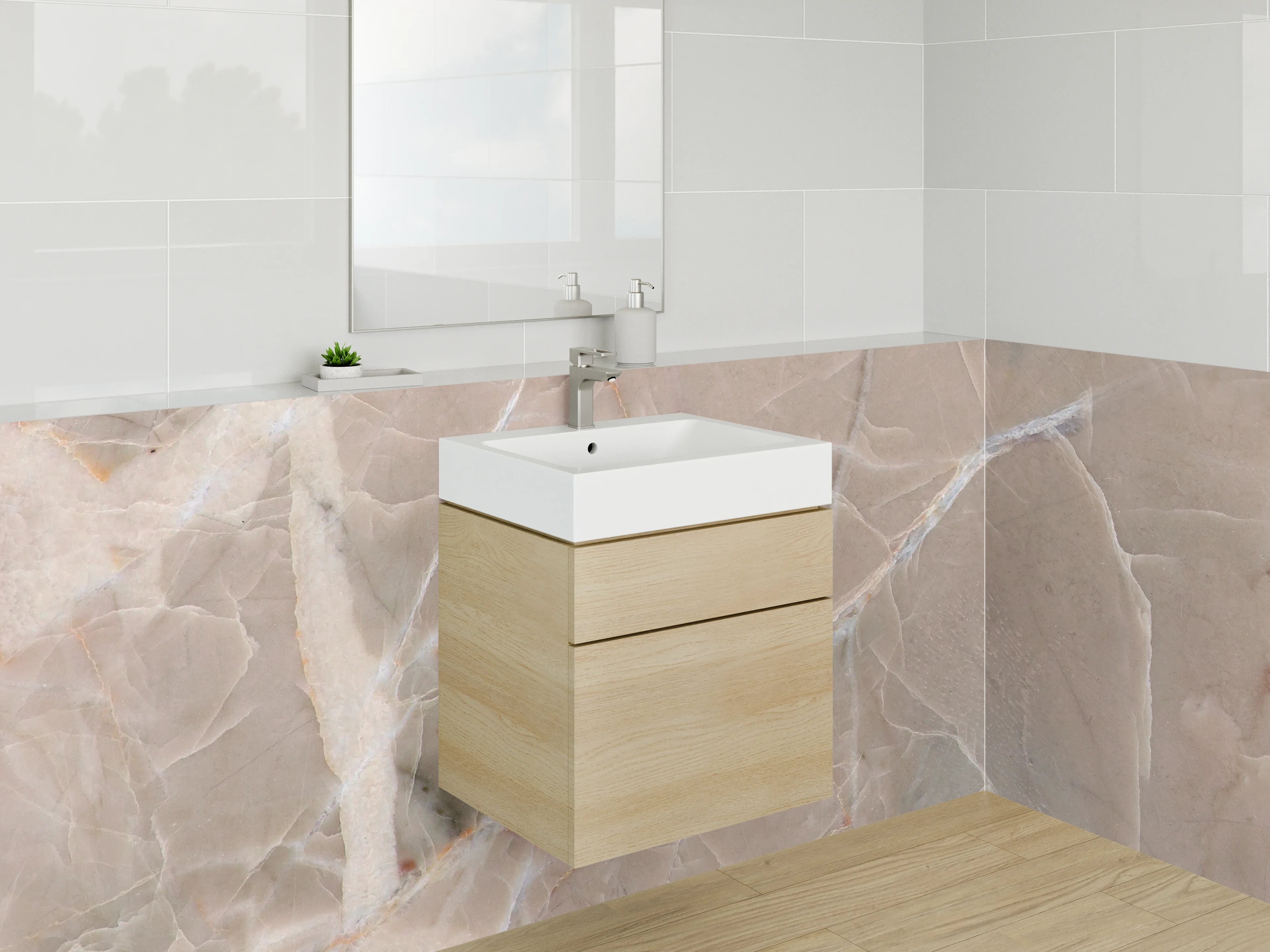 Waschbecken-Rückwand - Luxuriöses beiges Marmor-Design