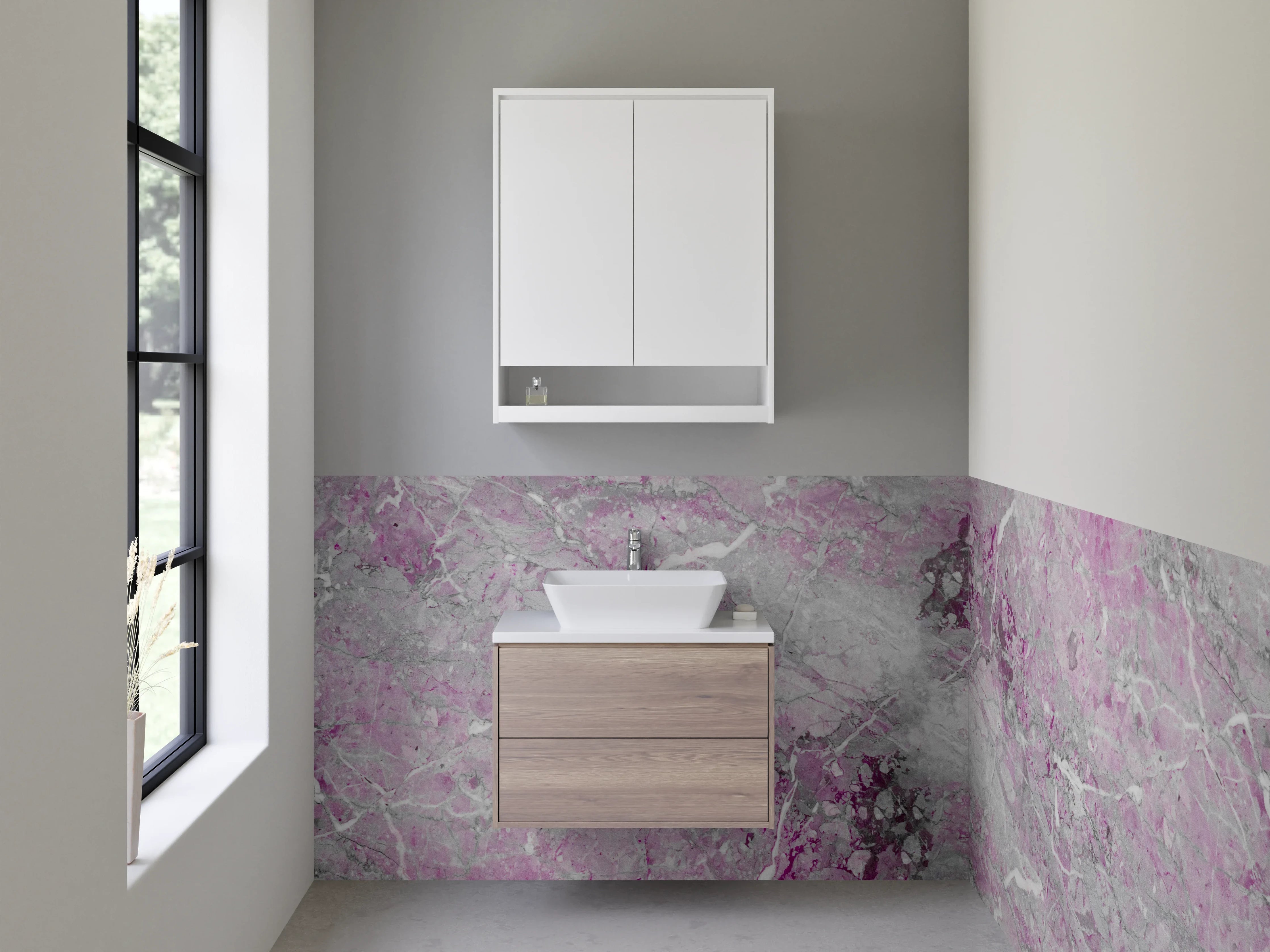 Waschbecken-Rückwand - Luxus-Weiße Marmor-Textur mit Grauakzenten