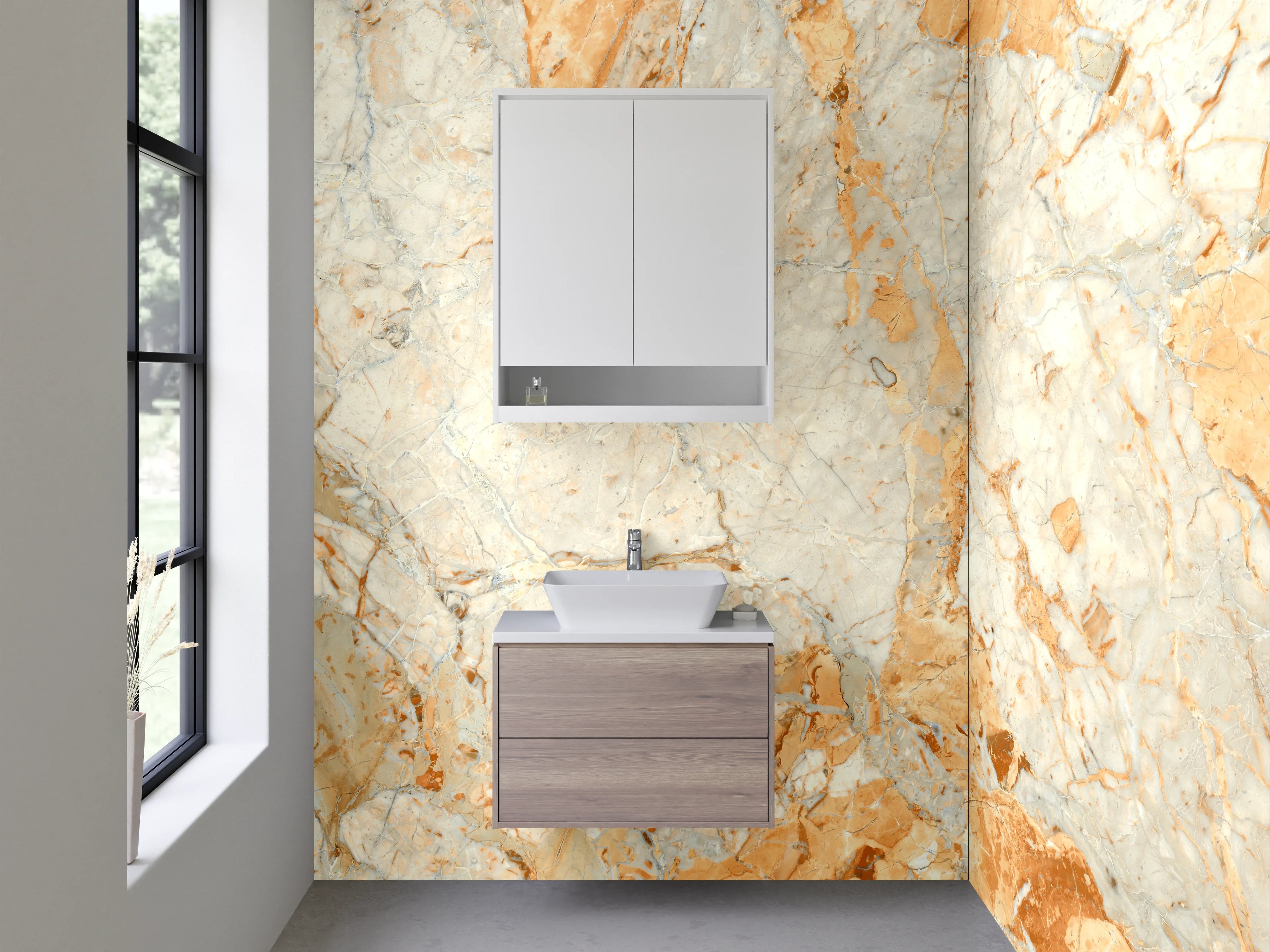 Waschbecken-Rückwand - Luxus-Weiße Marmor-Textur mit goldene Akzenten