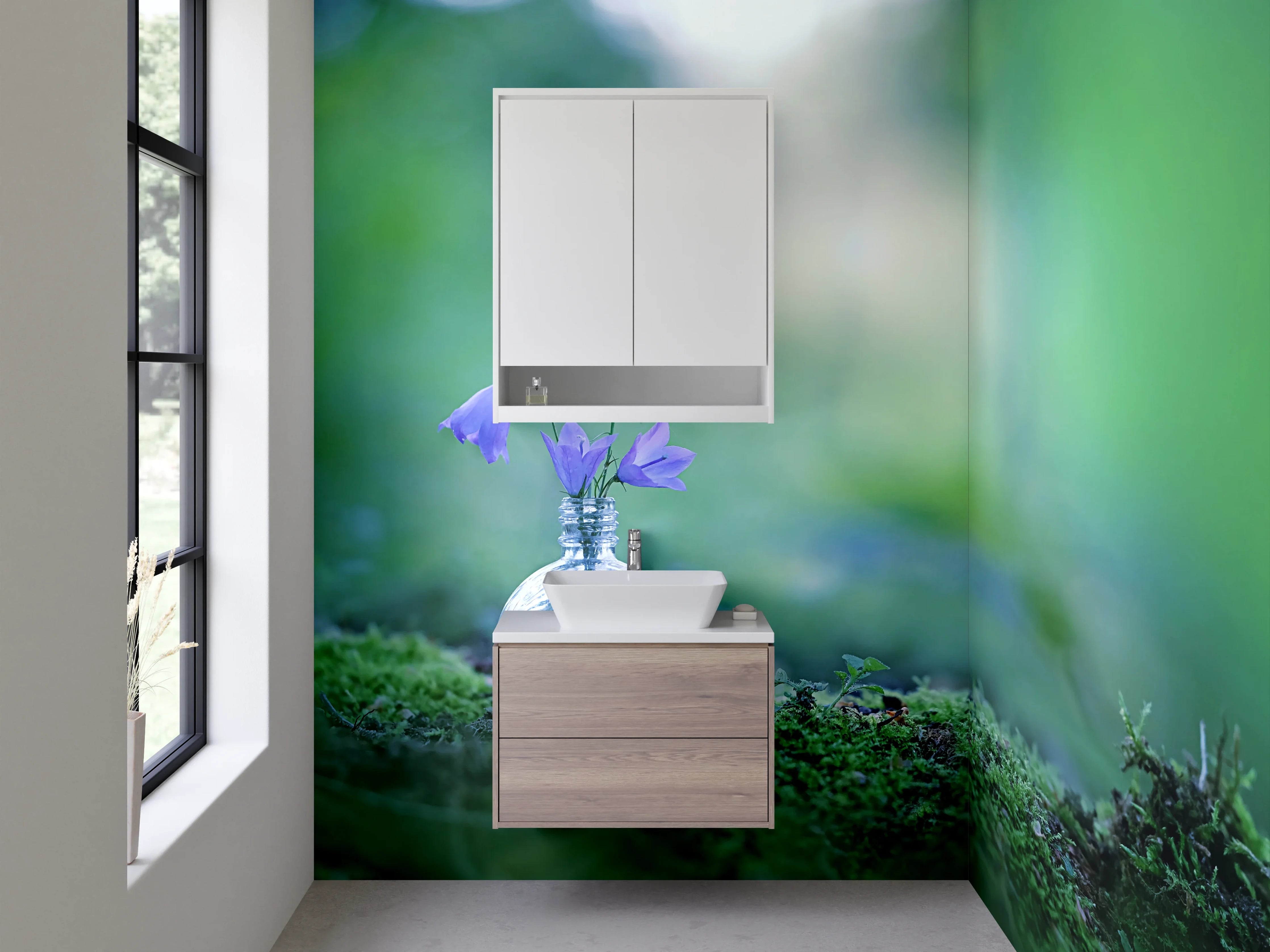 Waschbecken-Rückwand - Märchenhafte Waldblumen im Glas