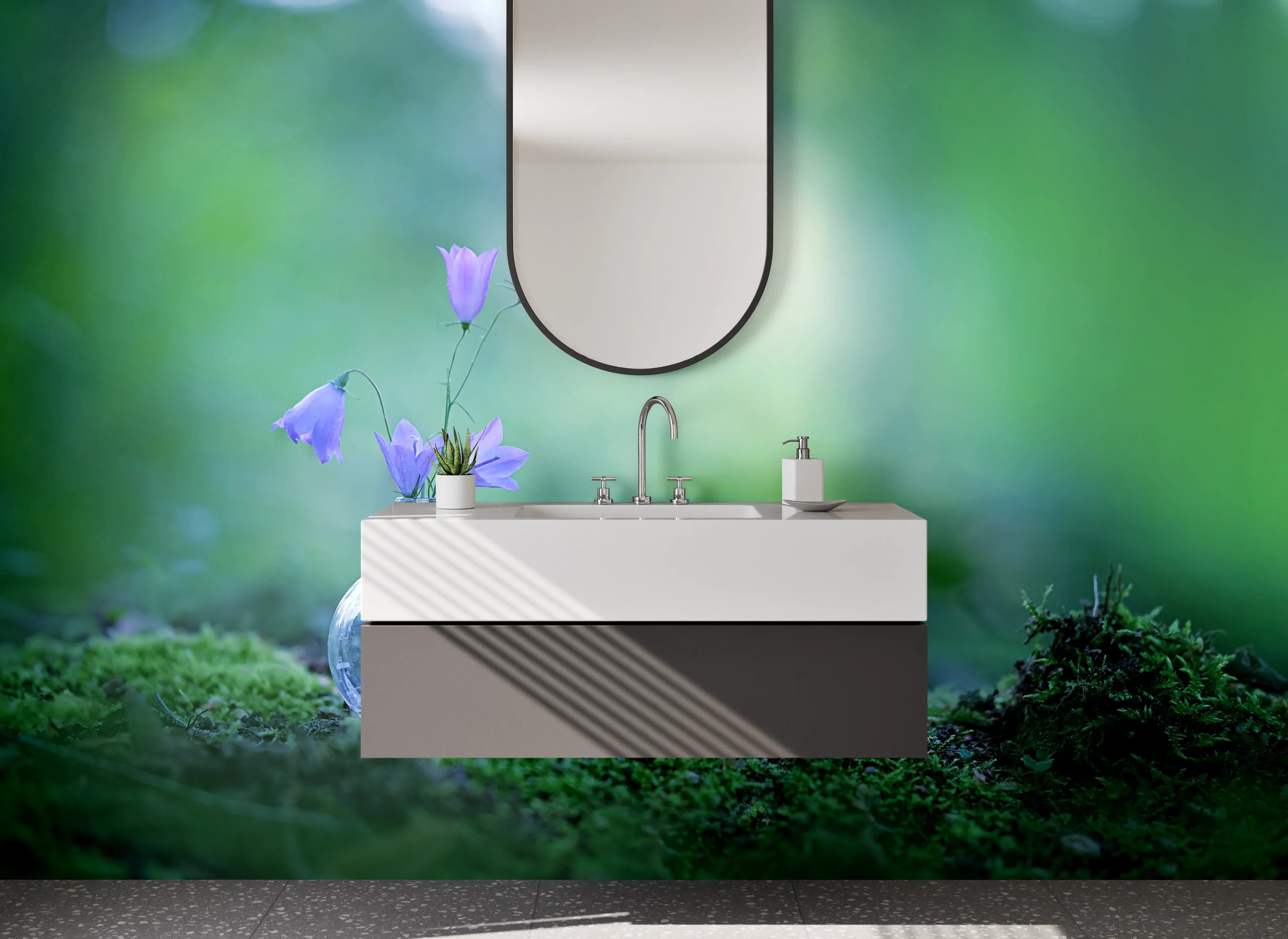 Waschbecken-Rückwand - Märchenhafte Waldblumen im Glas