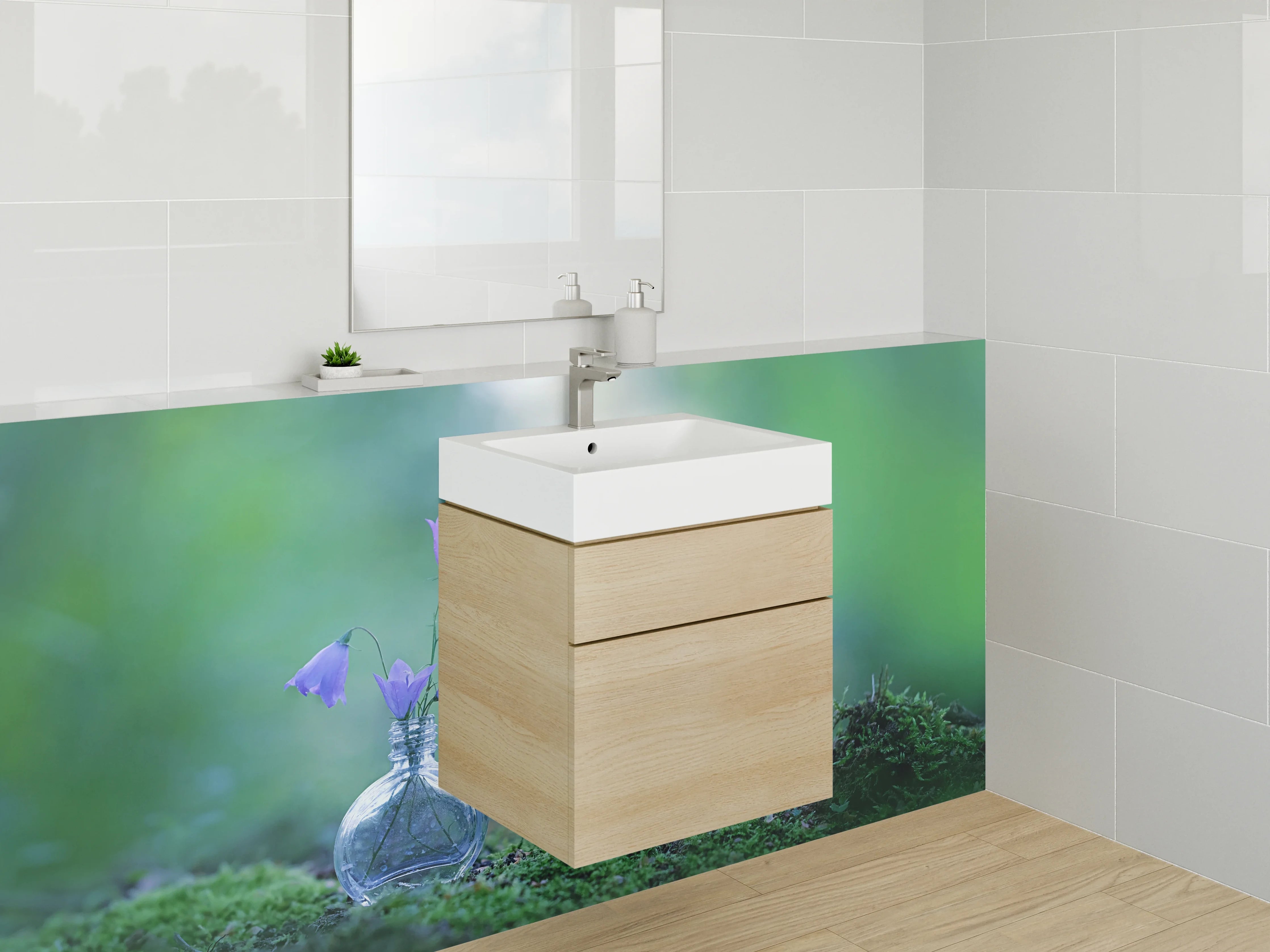 Waschbecken-Rückwand - Märchenhafte Waldblumen im Glas