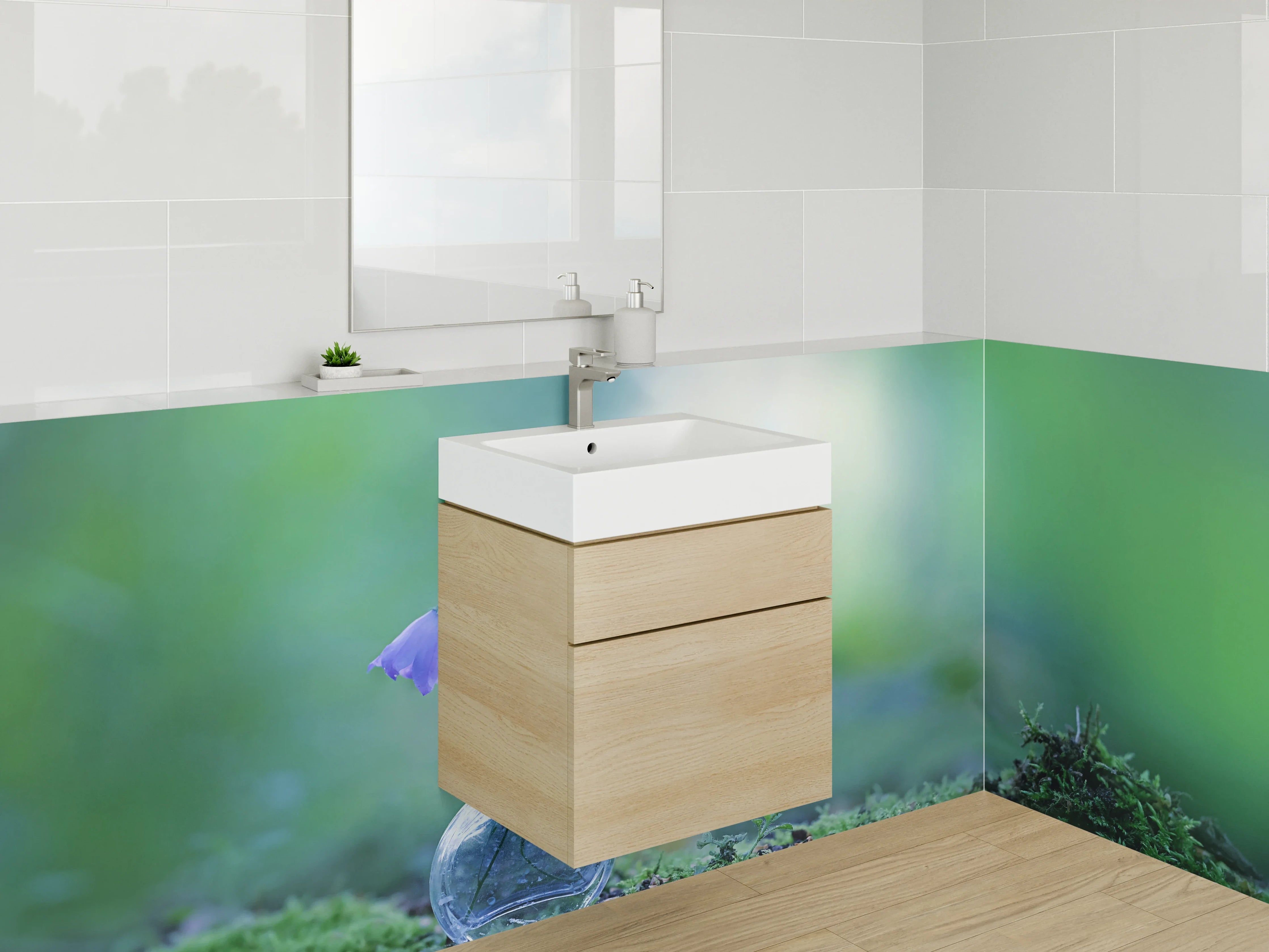 Waschbecken-Rückwand - Märchenhafte Waldblumen im Glas