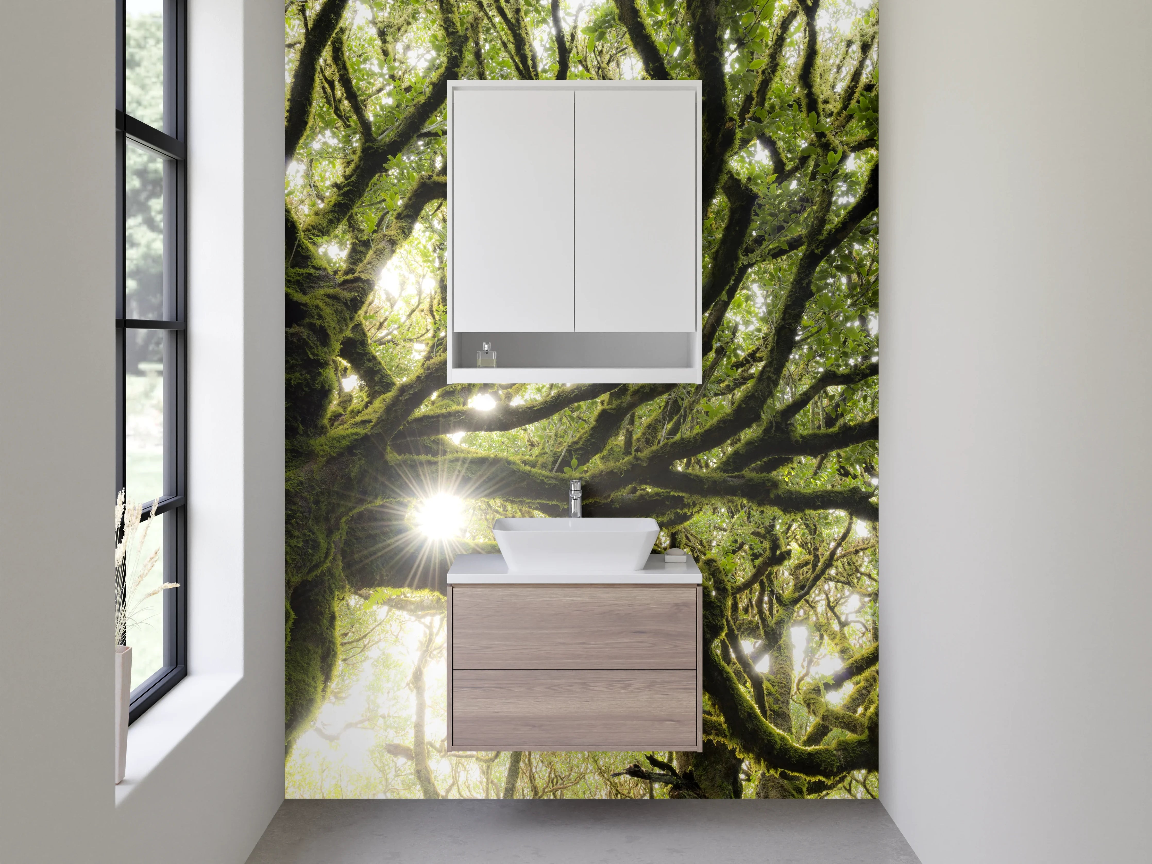 Waschbecken-Rückwand - Magischer Baum im Sonnenlicht