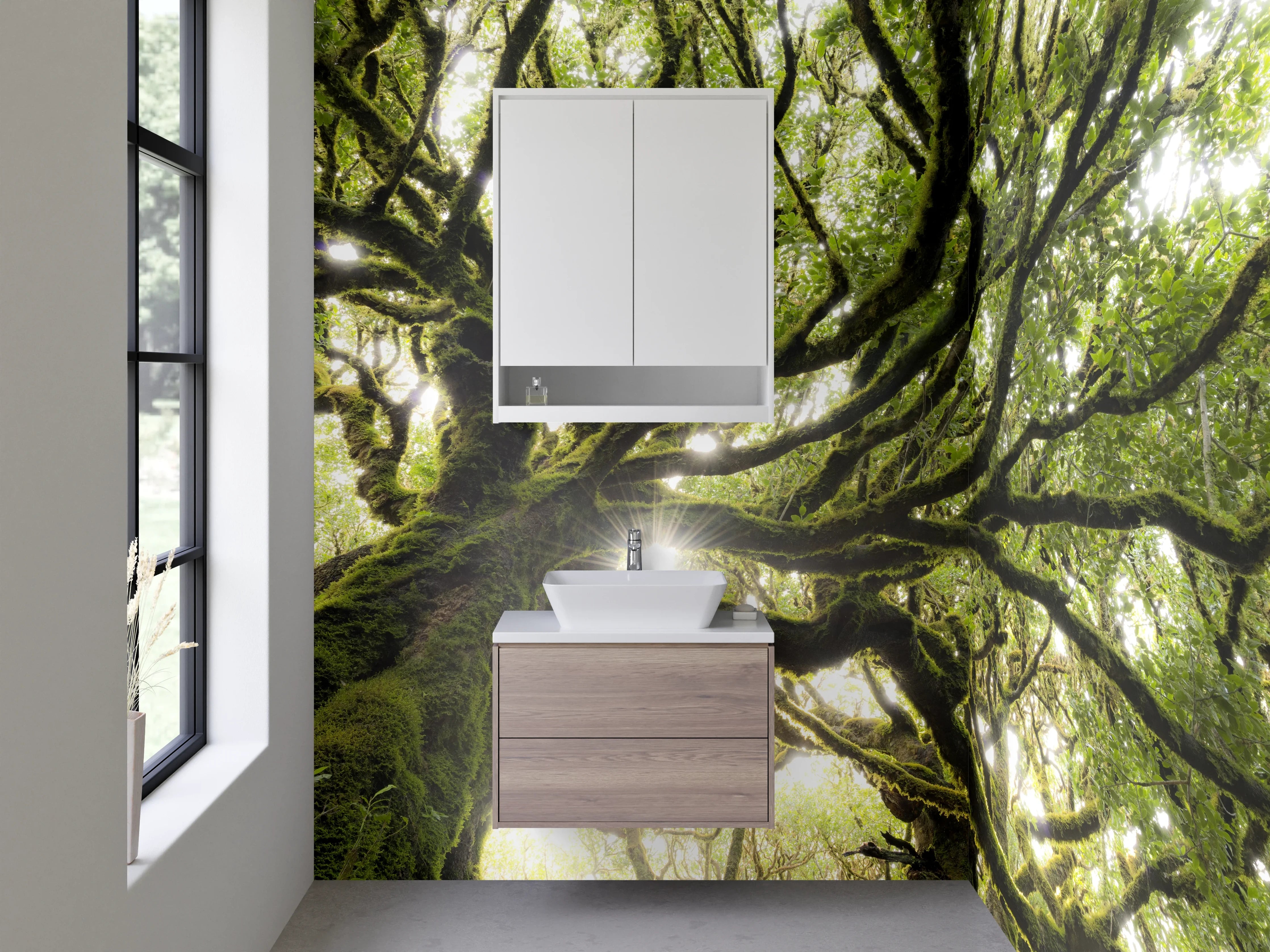Waschbecken-Rückwand - Magischer Baum im Sonnenlicht