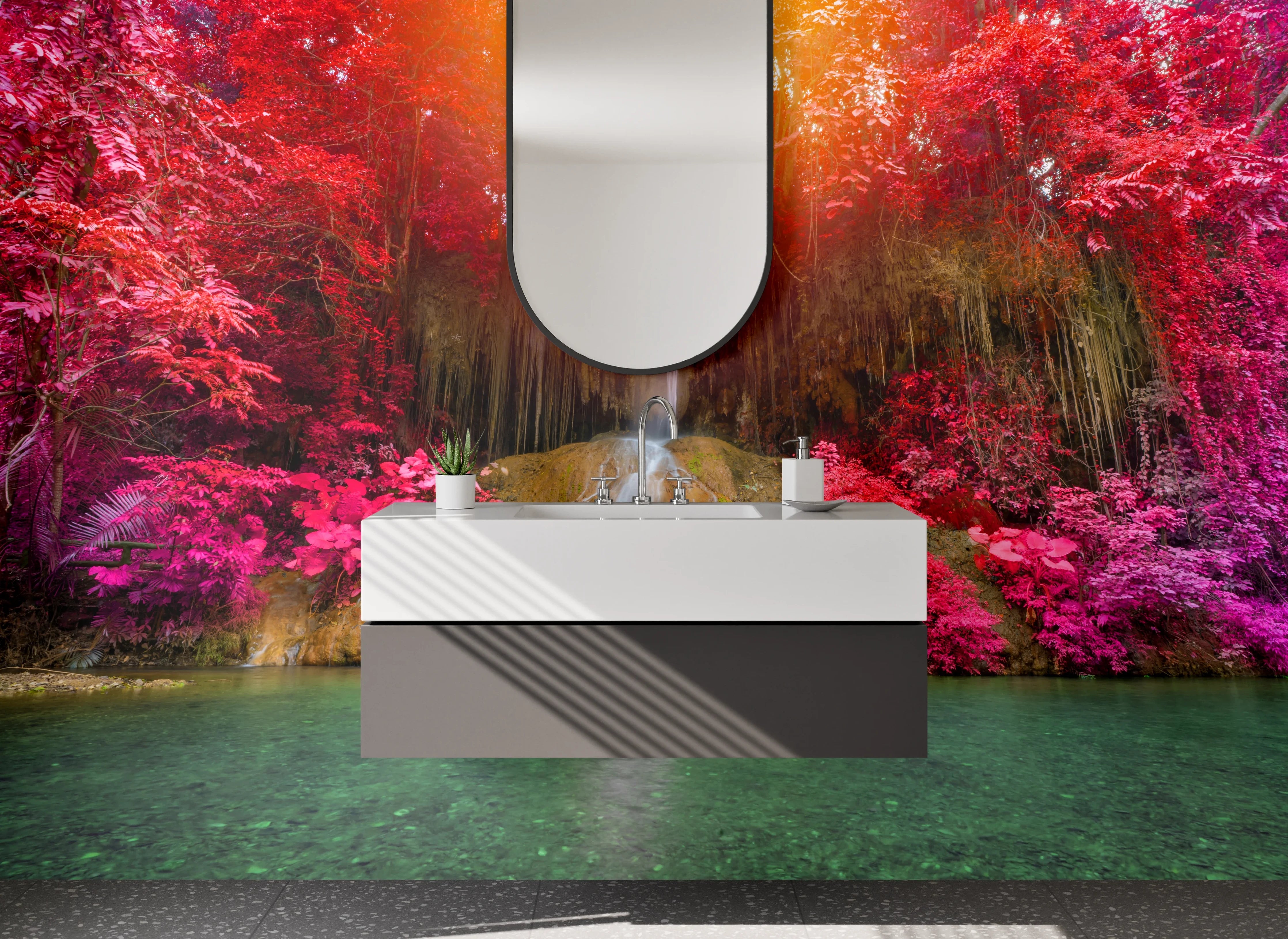 Waschbecken-Rückwand - Magischer Wasserfall im Farbenspiel