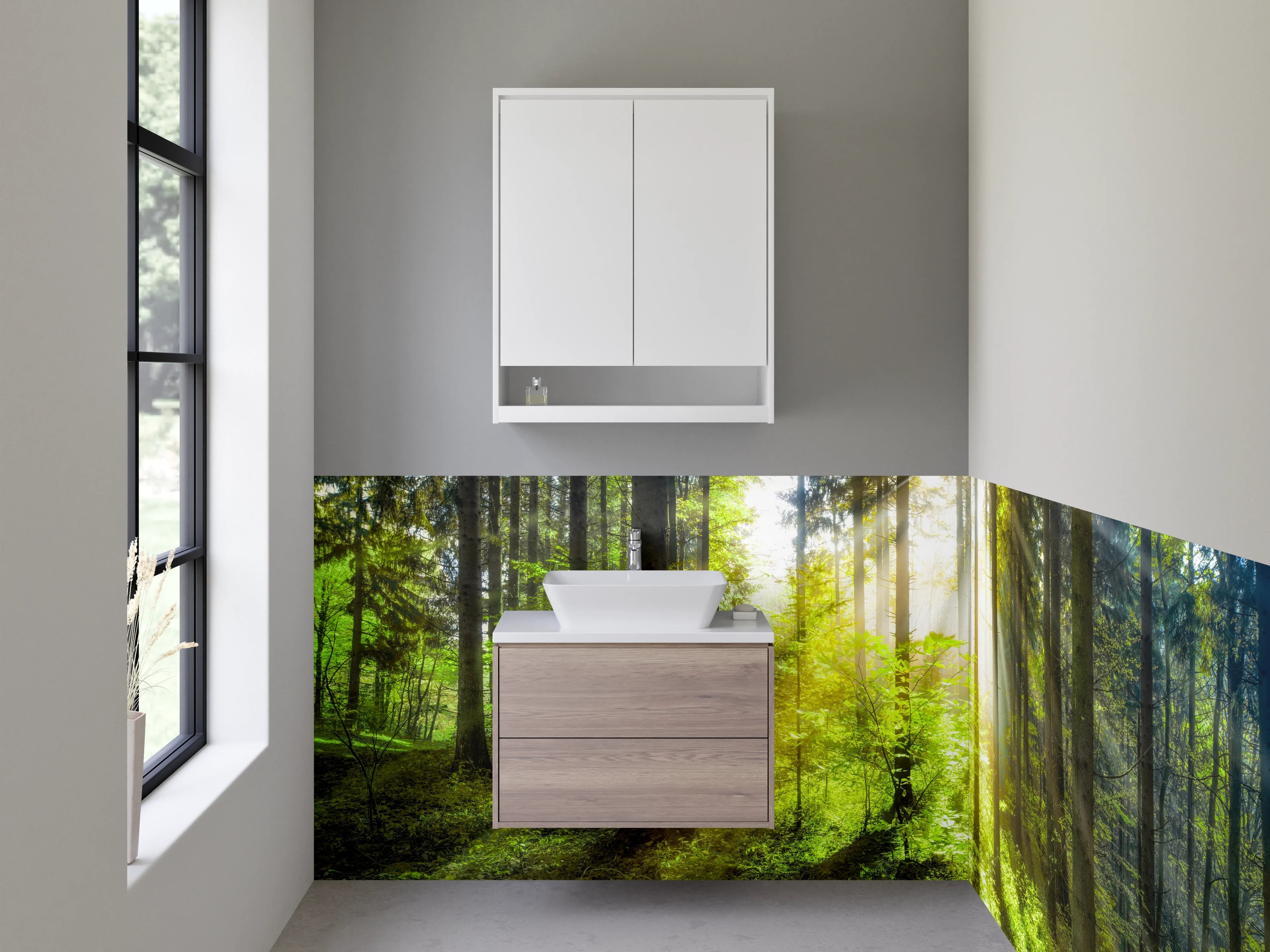 Waschbecken-Rückwand - Magisches Sonnenlicht im Wald