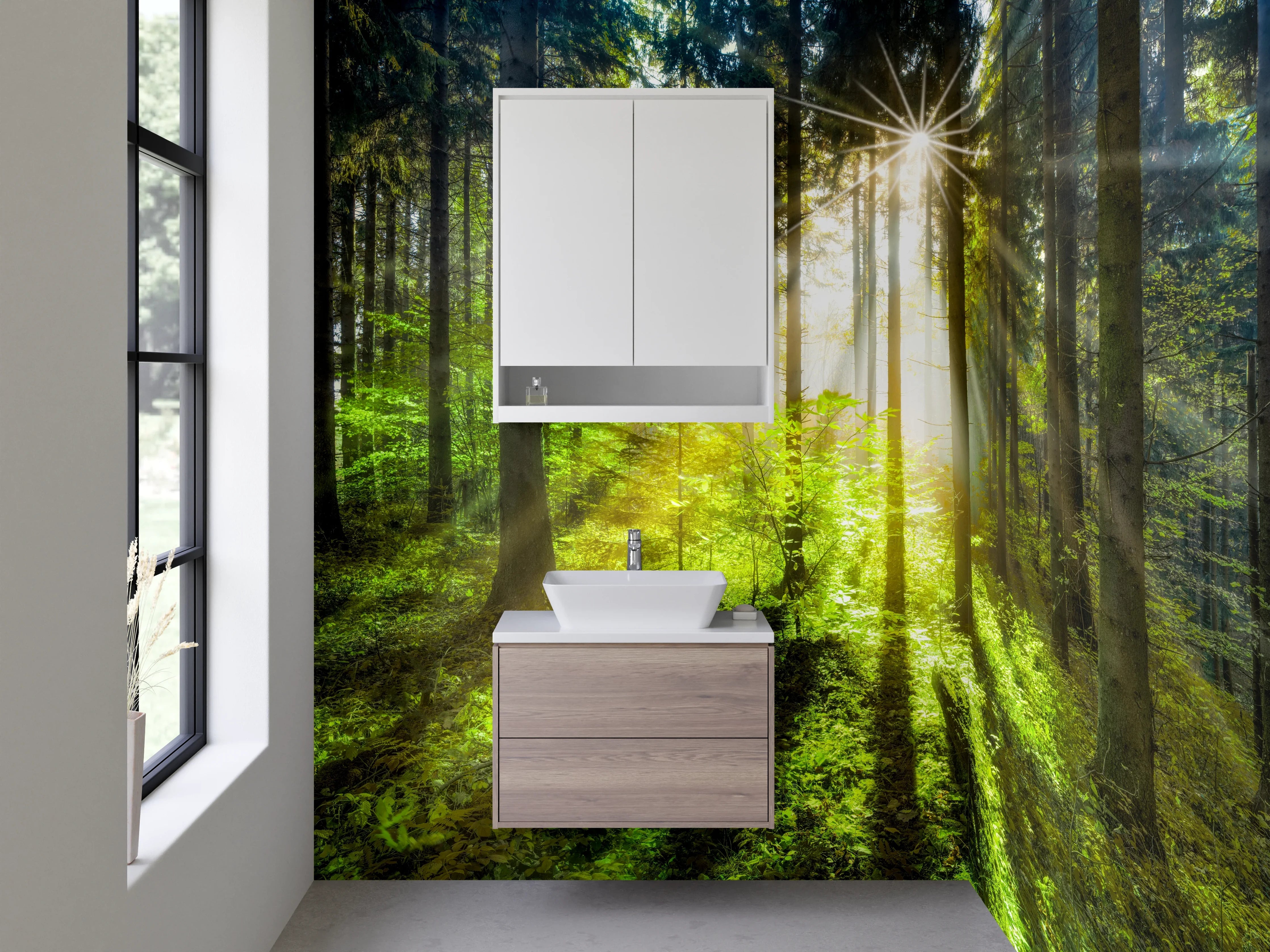 Waschbecken-Rückwand - Magisches Sonnenlicht im Wald