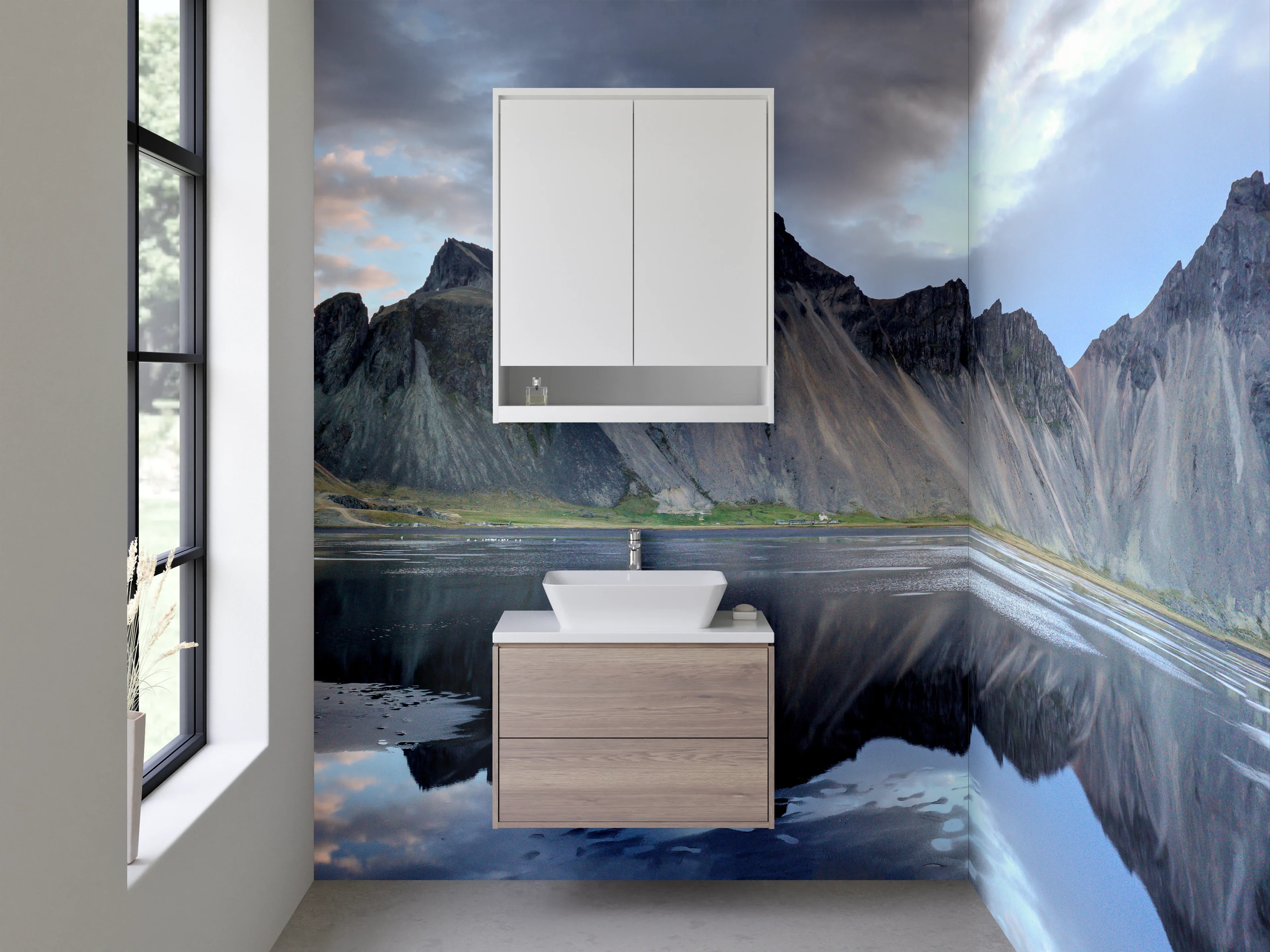 Waschbecken-Rückwand - Majestätische Berge und spiegelnder See