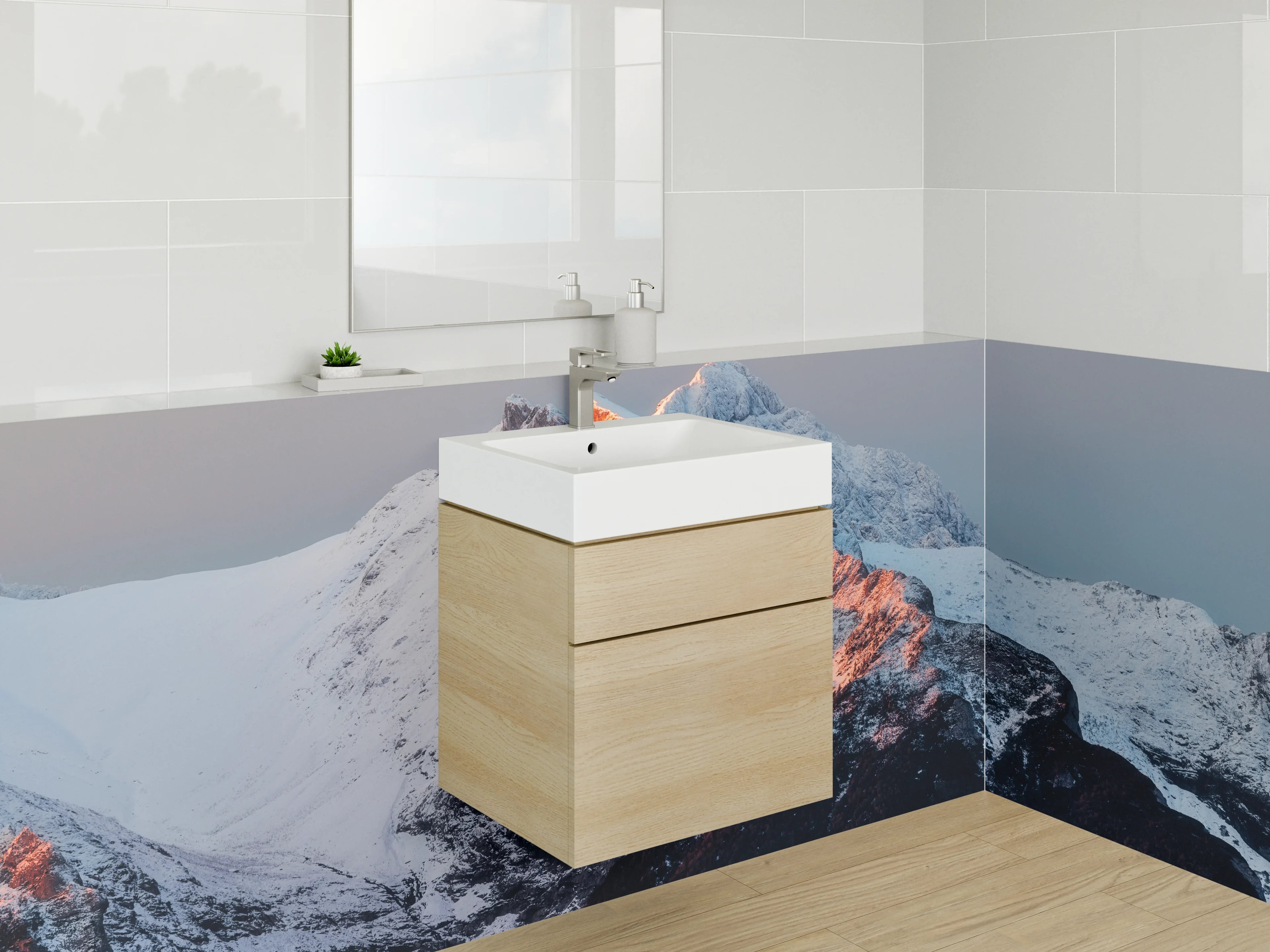 Waschbecken-Rückwand - Majestätische Berggipfel bei Sonnenaufgang