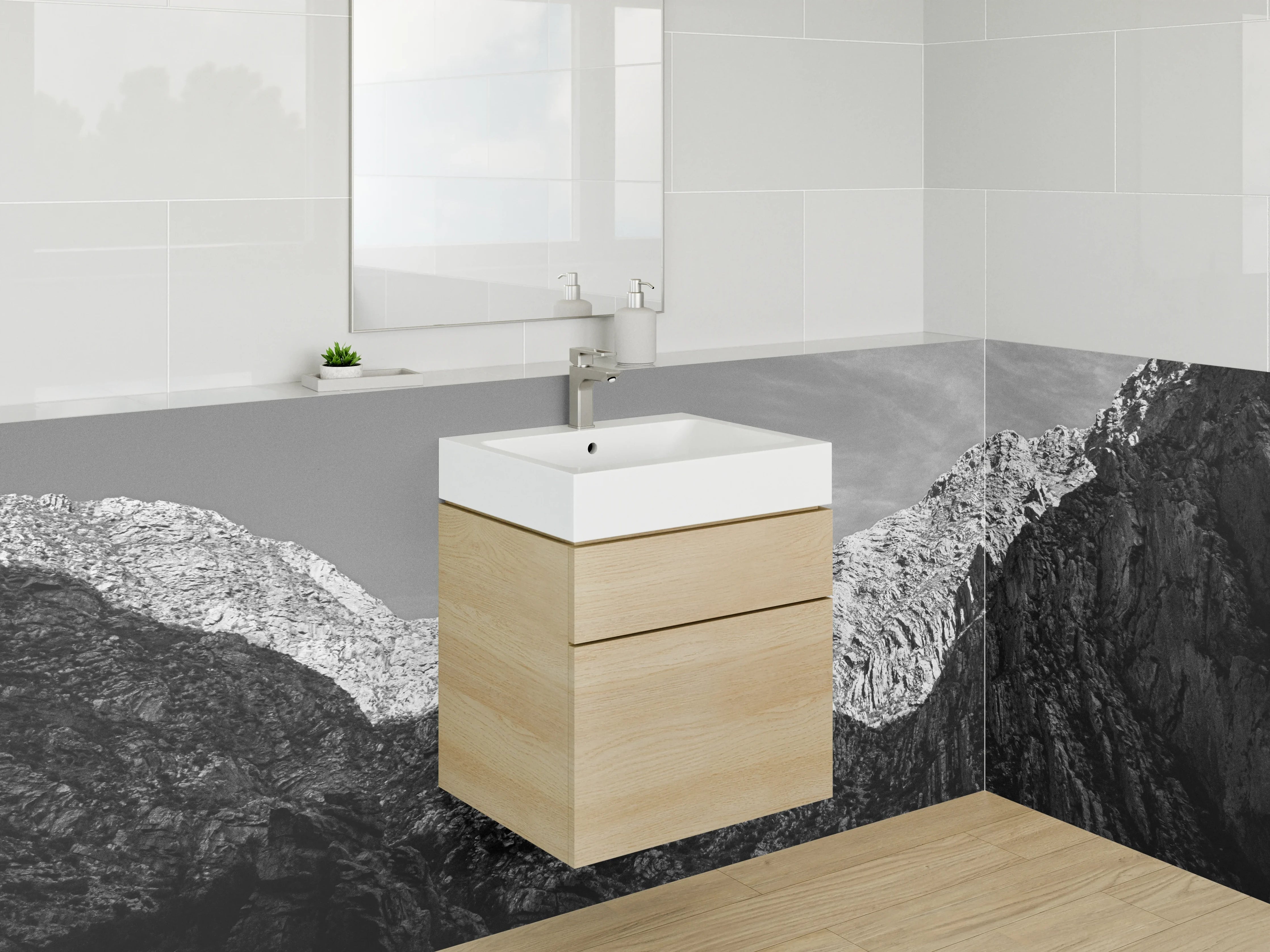 Waschbecken-Rückwand - Majestätische Bergkulisse in Schwarz-Weiß