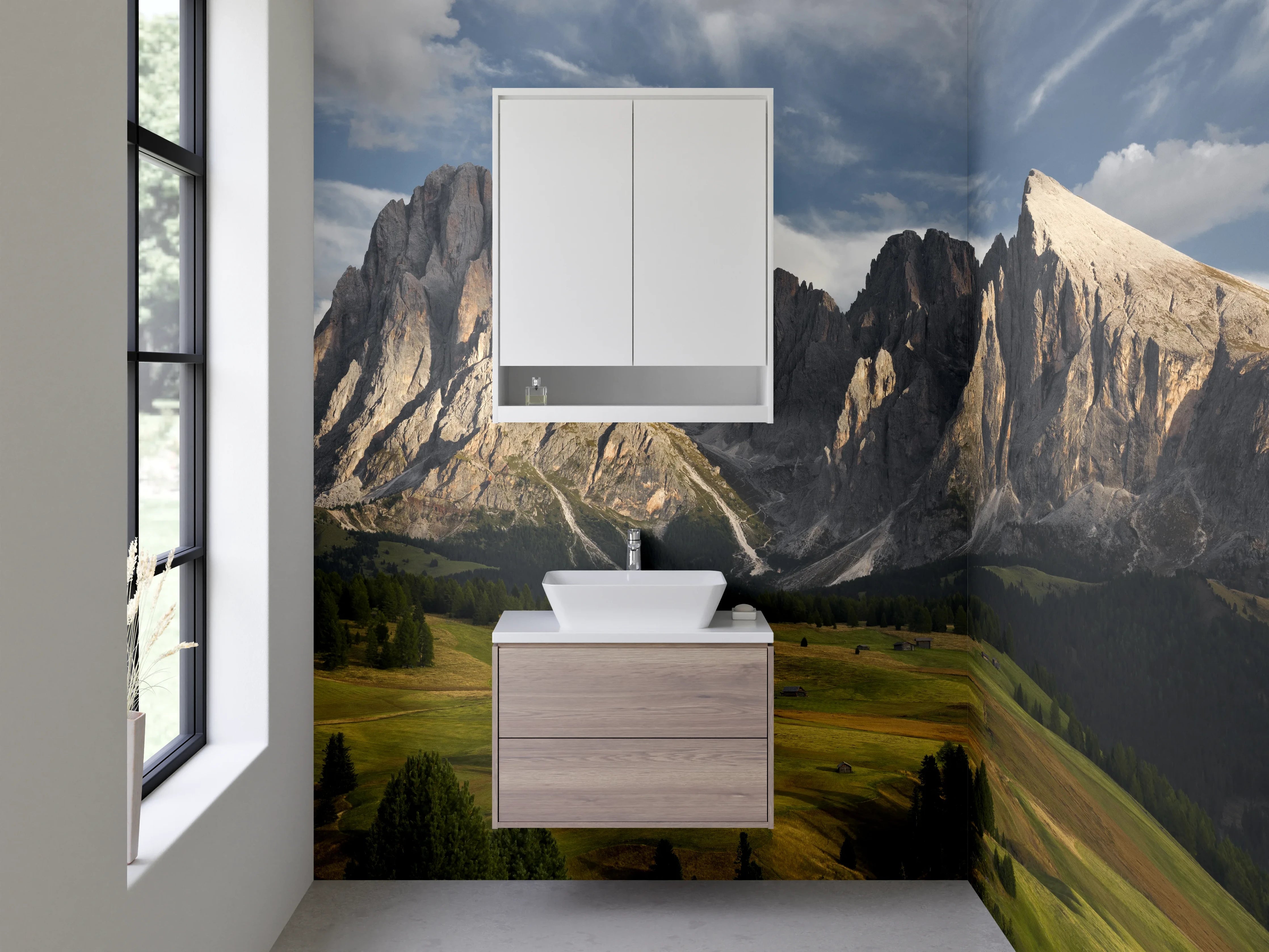 Waschbecken-Rückwand - Majestätische Bergwelt im Sonnenlicht