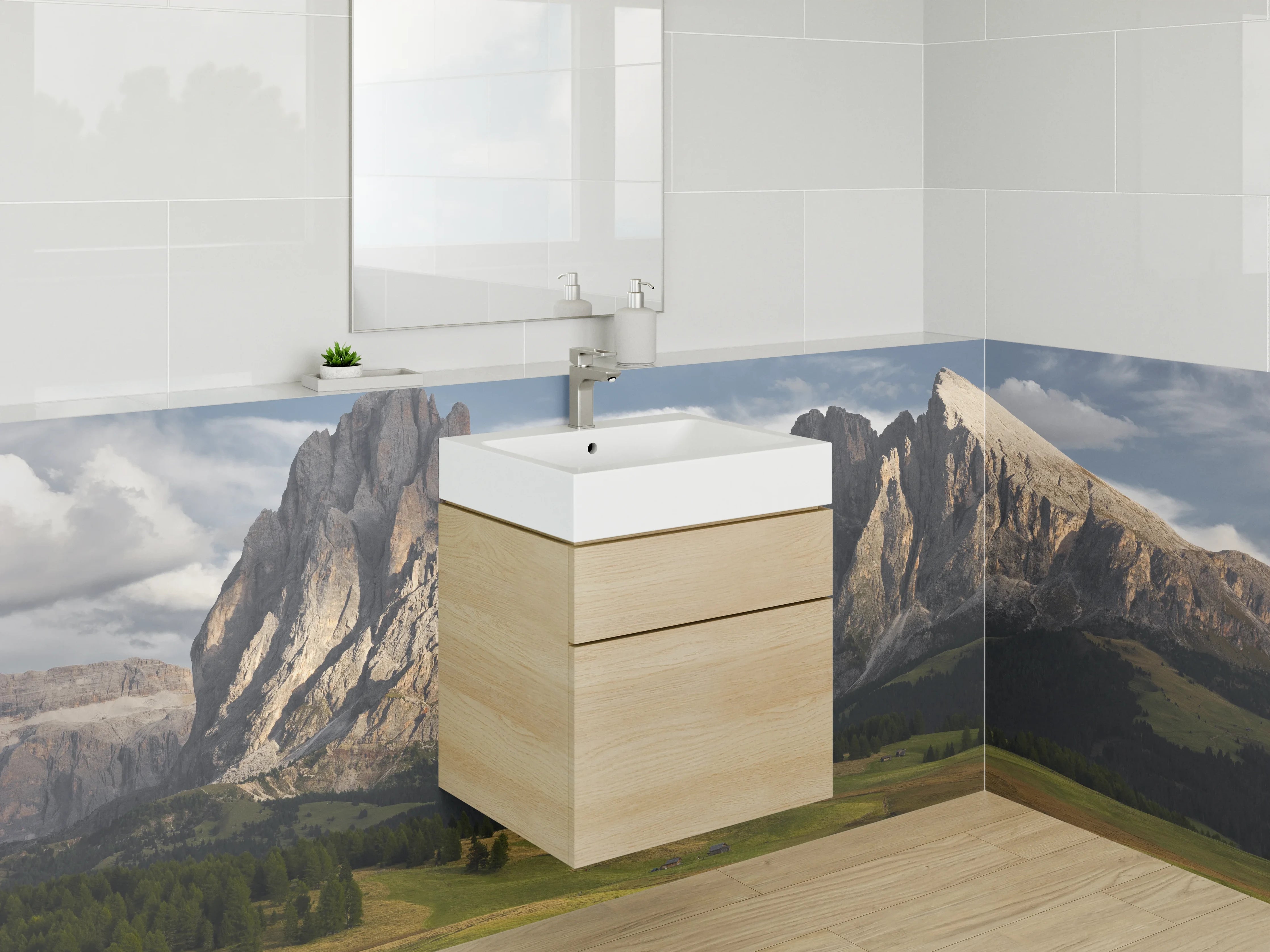 Waschbecken-Rückwand - Majestätische Bergwelt im Sonnenlicht