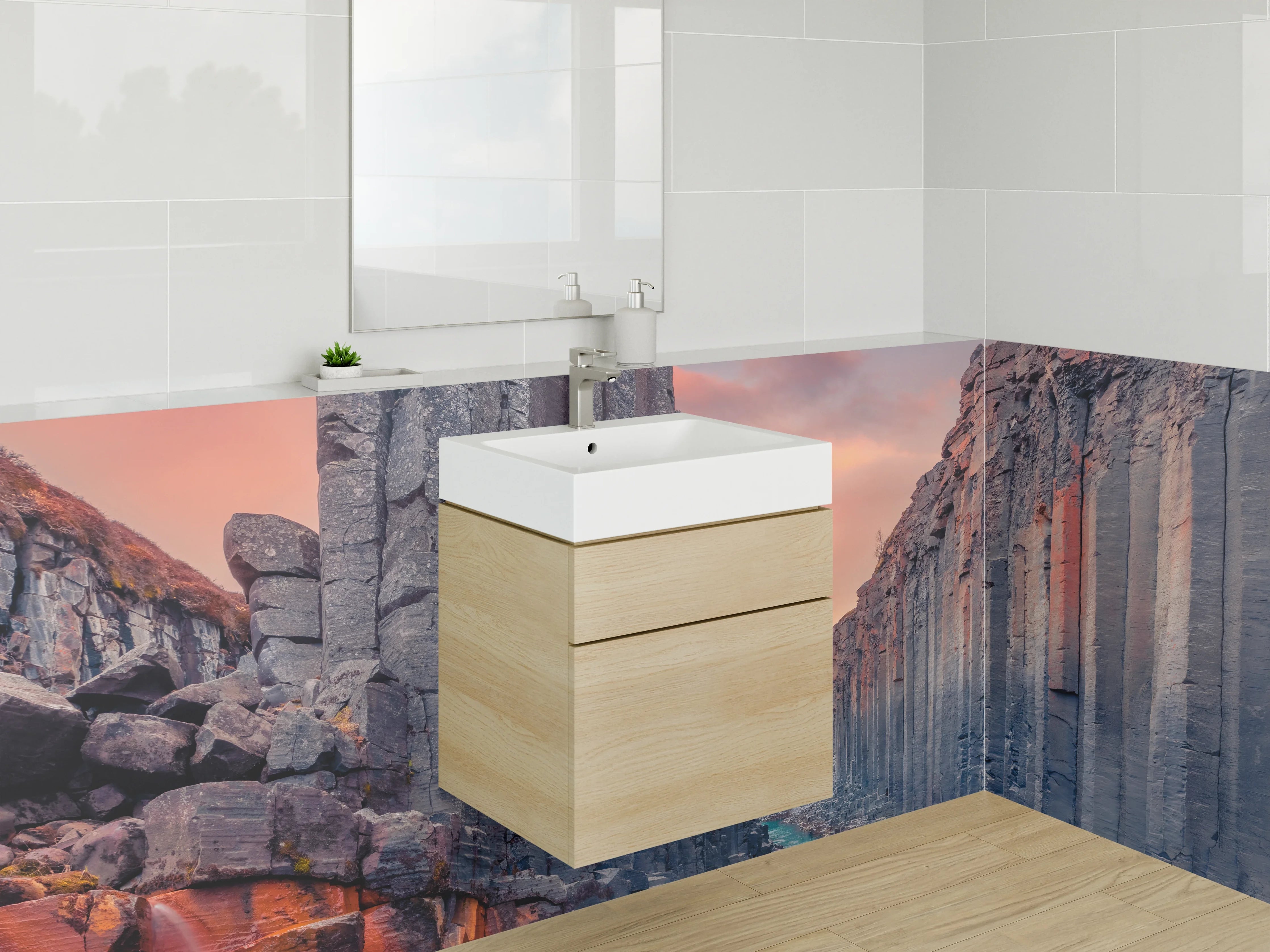 Waschbecken-Rückwand - Majestätische Felsformationen bei Sonnenuntergang