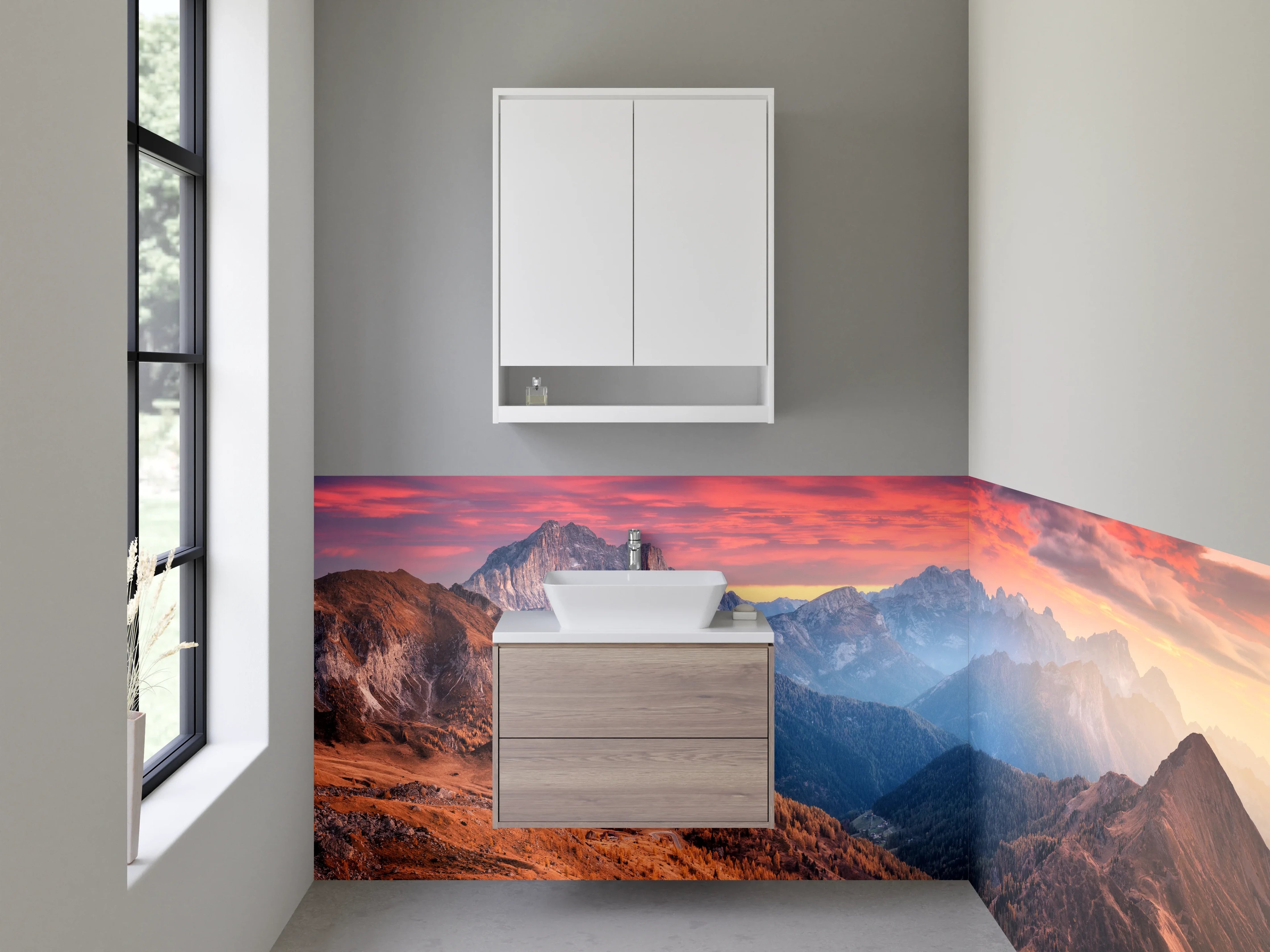 Waschbecken-Rückwand - Majestätische Gipfel im Abendlicht