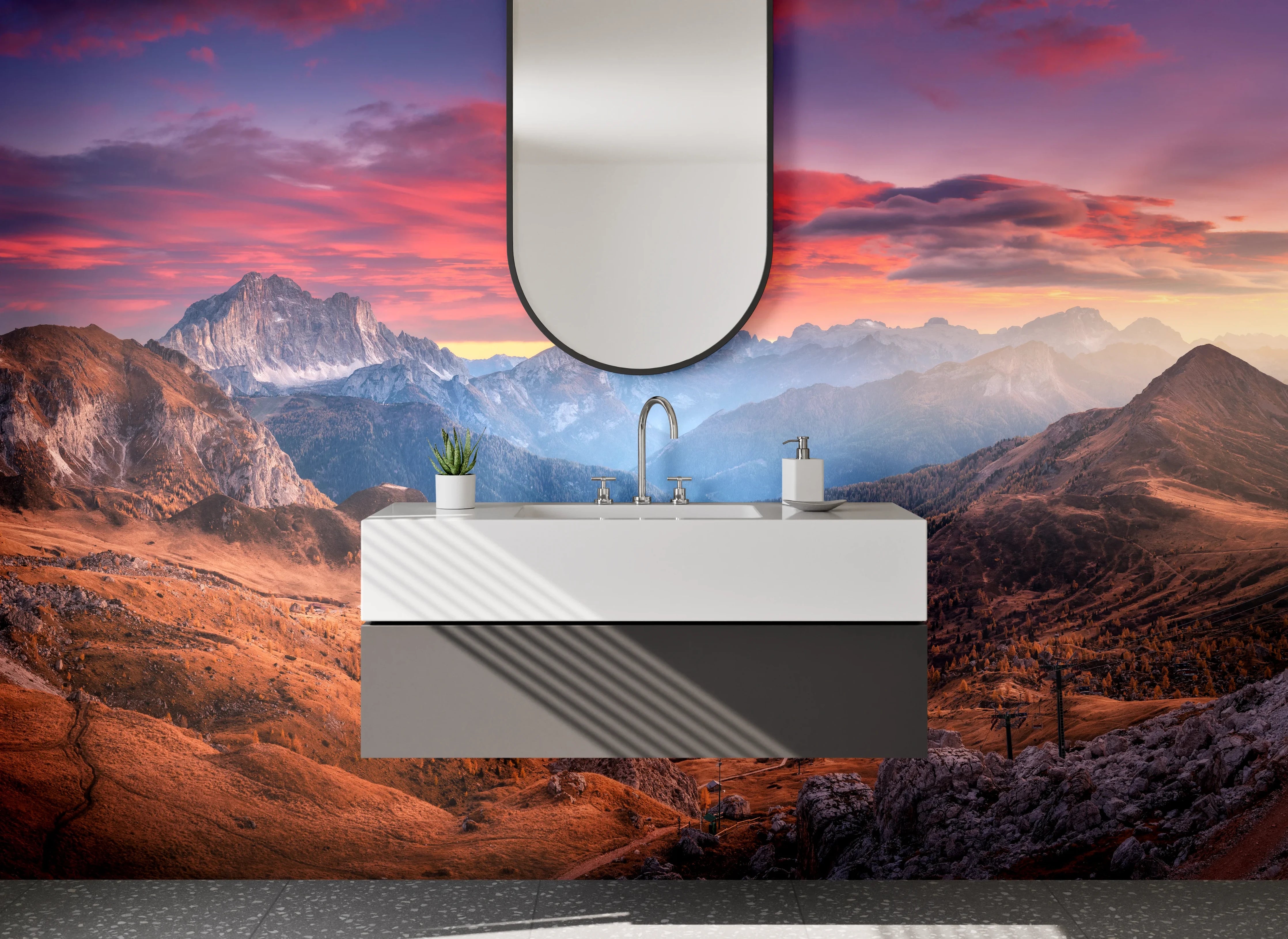 Waschbecken-Rückwand - Majestätische Gipfel im Abendlicht