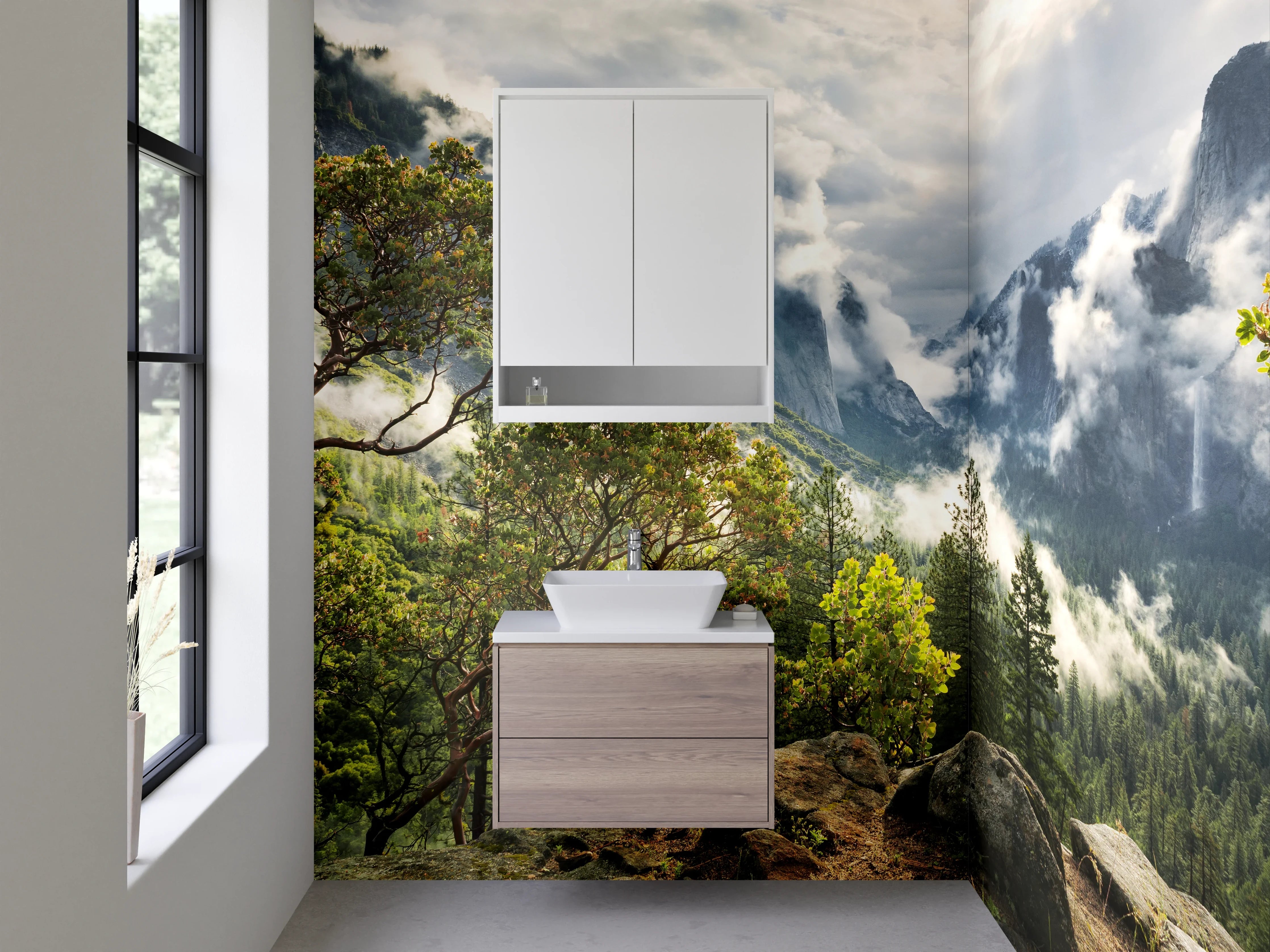 Waschbecken-Rückwand - Majestätische Gipfel und grüne Wälder