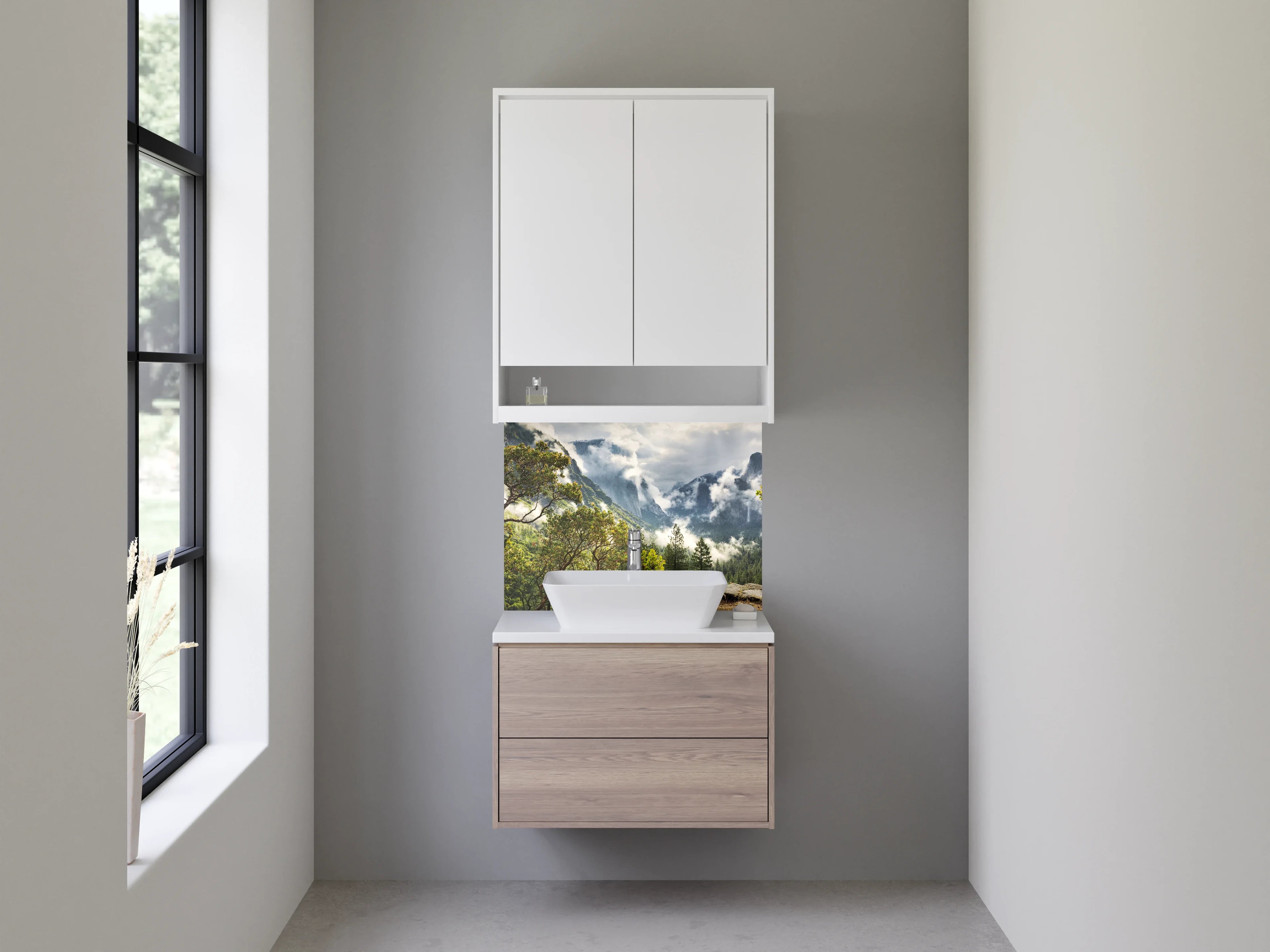 Waschbecken-Rückwand - Majestätische Gipfel und grüne Wälder