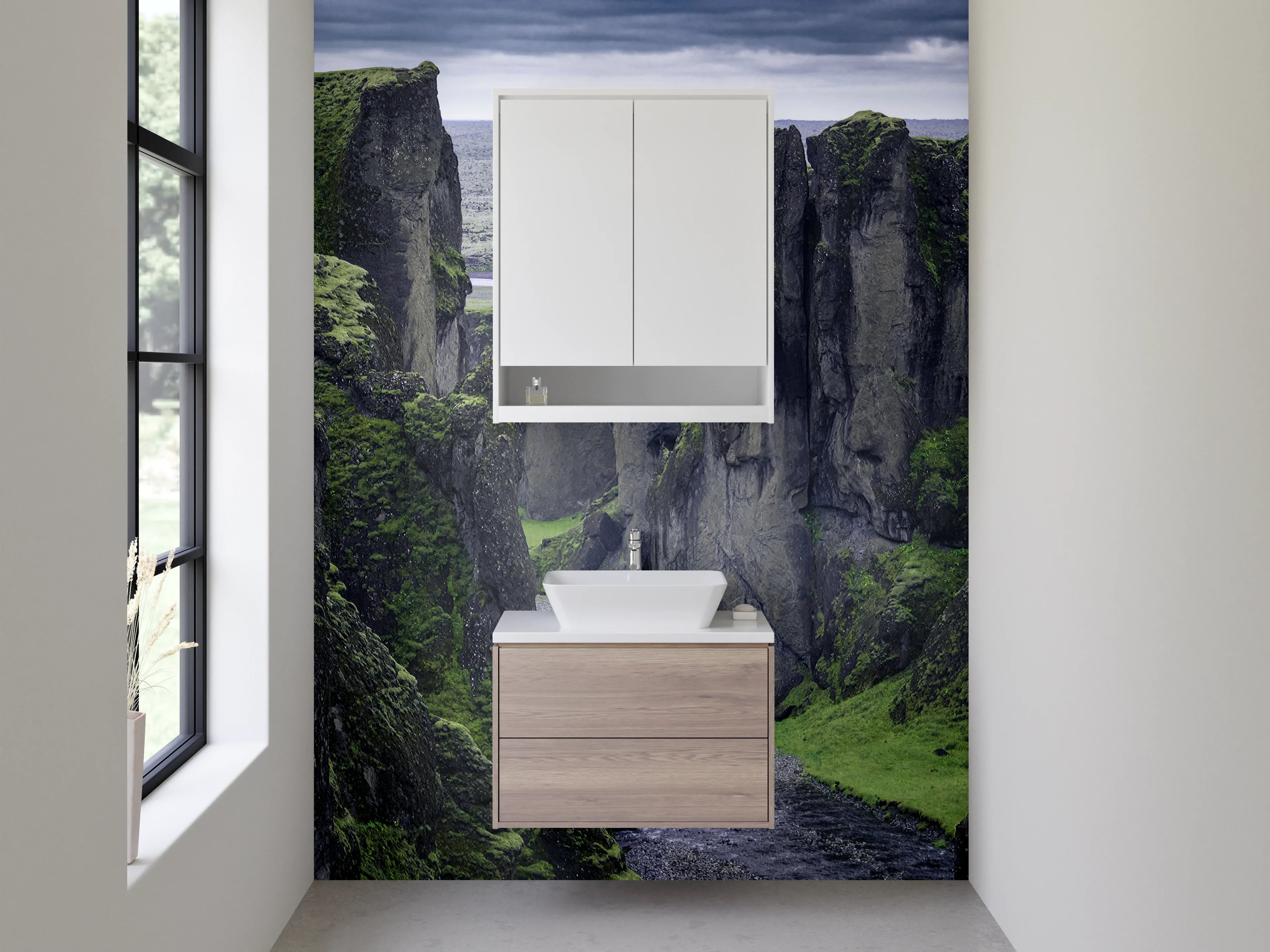 Waschbecken-Rückwand - Majestätische Klippenlandschaft mit Fluss