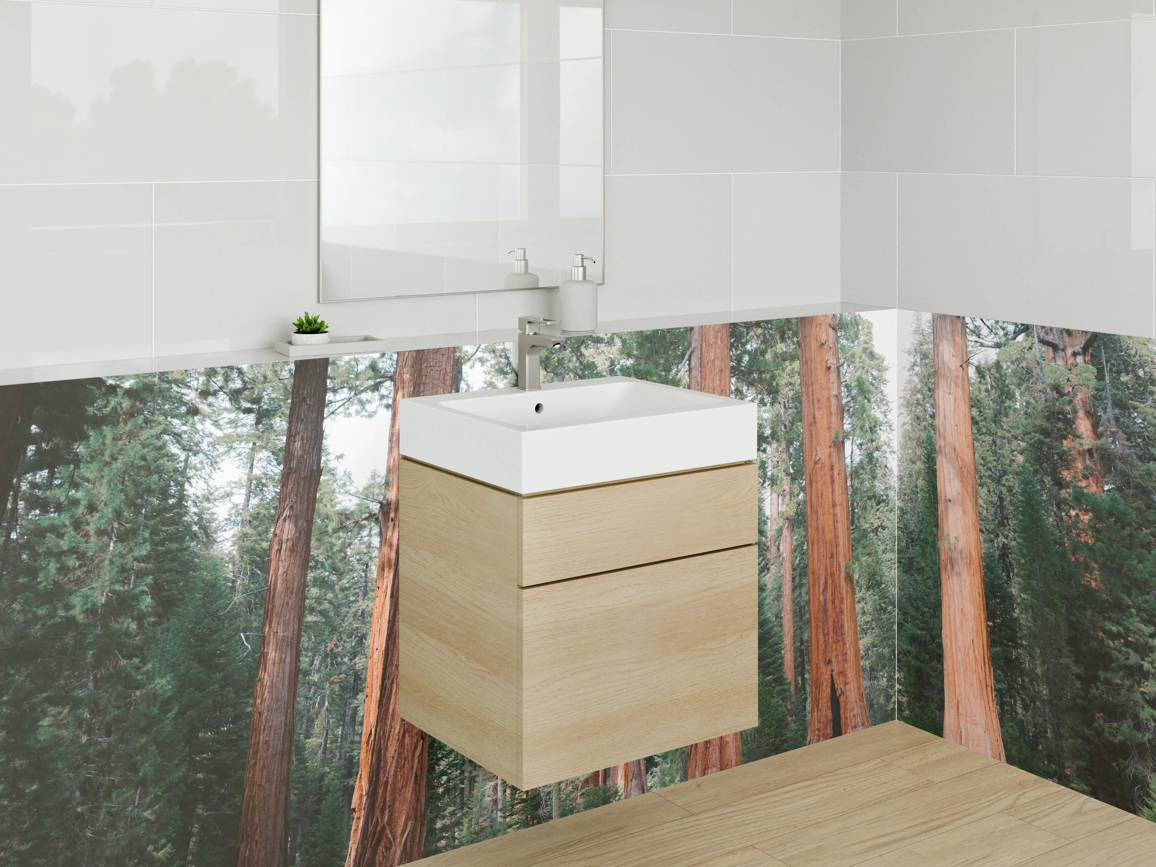 Waschbecken-Rückwand - Majestätische Redwood-Wälder in Grün