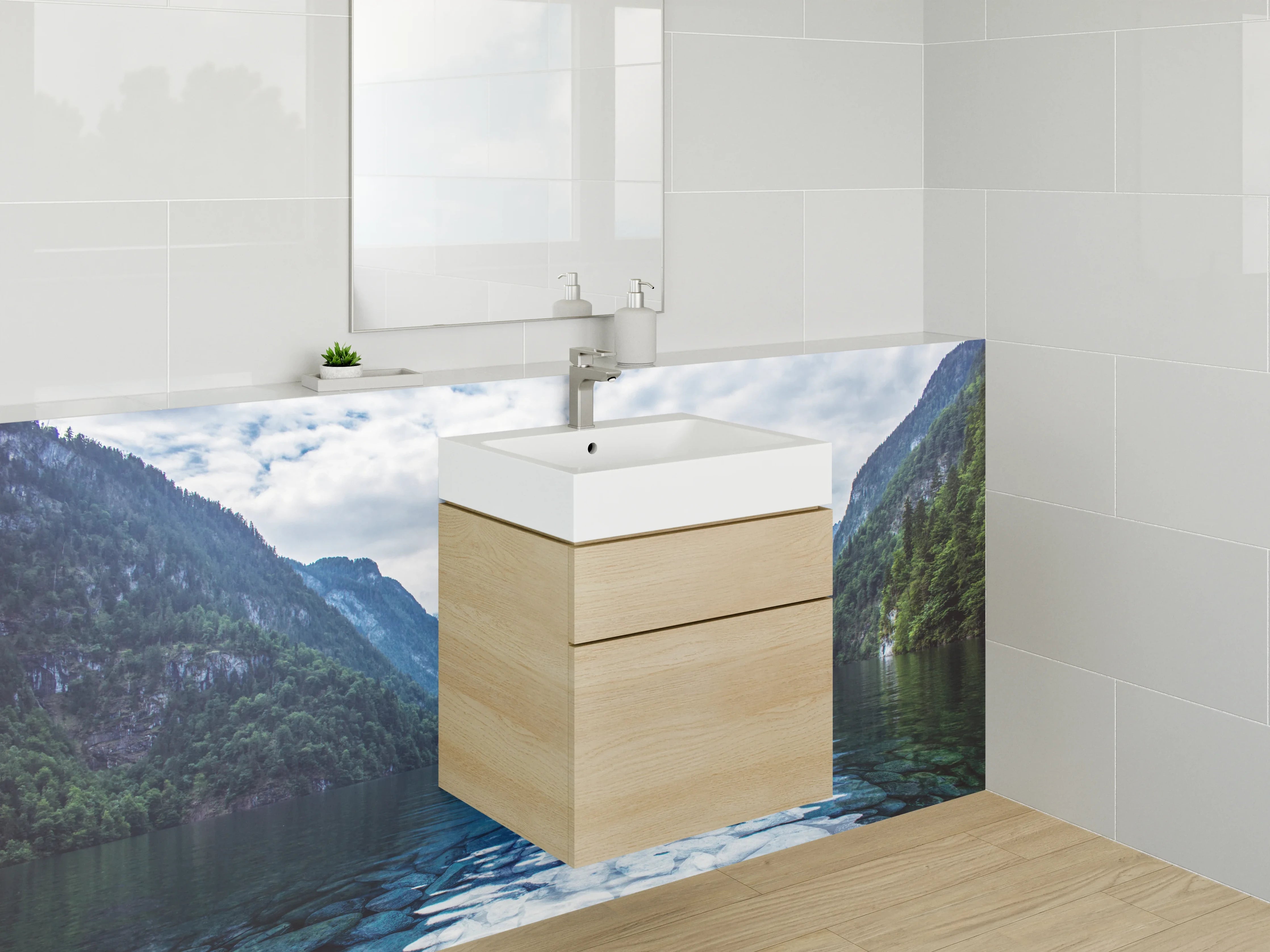 Waschbecken-Rückwand - Majestätischer Fjord mit schneebedeckten Bergen