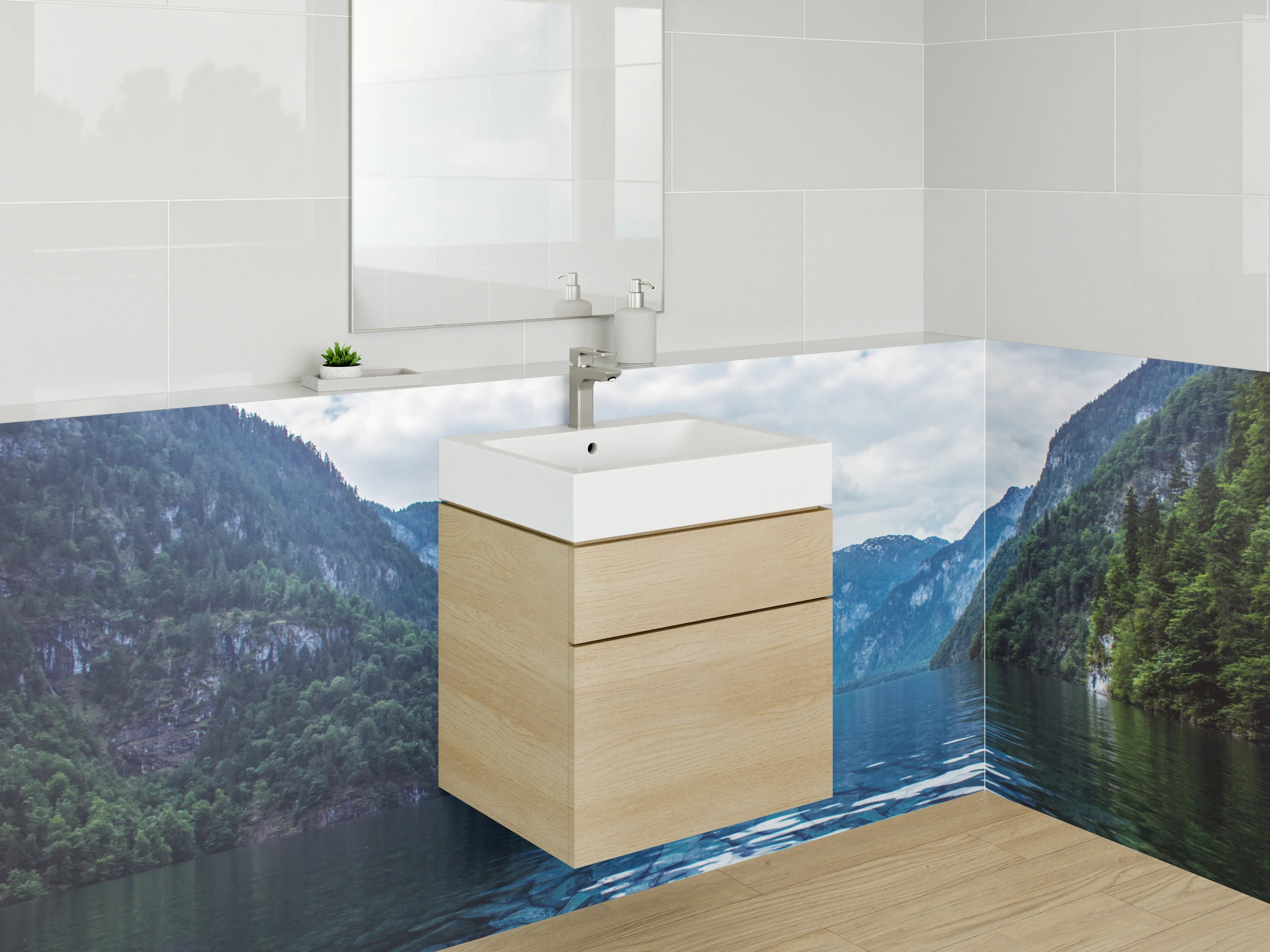 Waschbecken-Rückwand - Majestätischer Fjord mit schneebedeckten Bergen