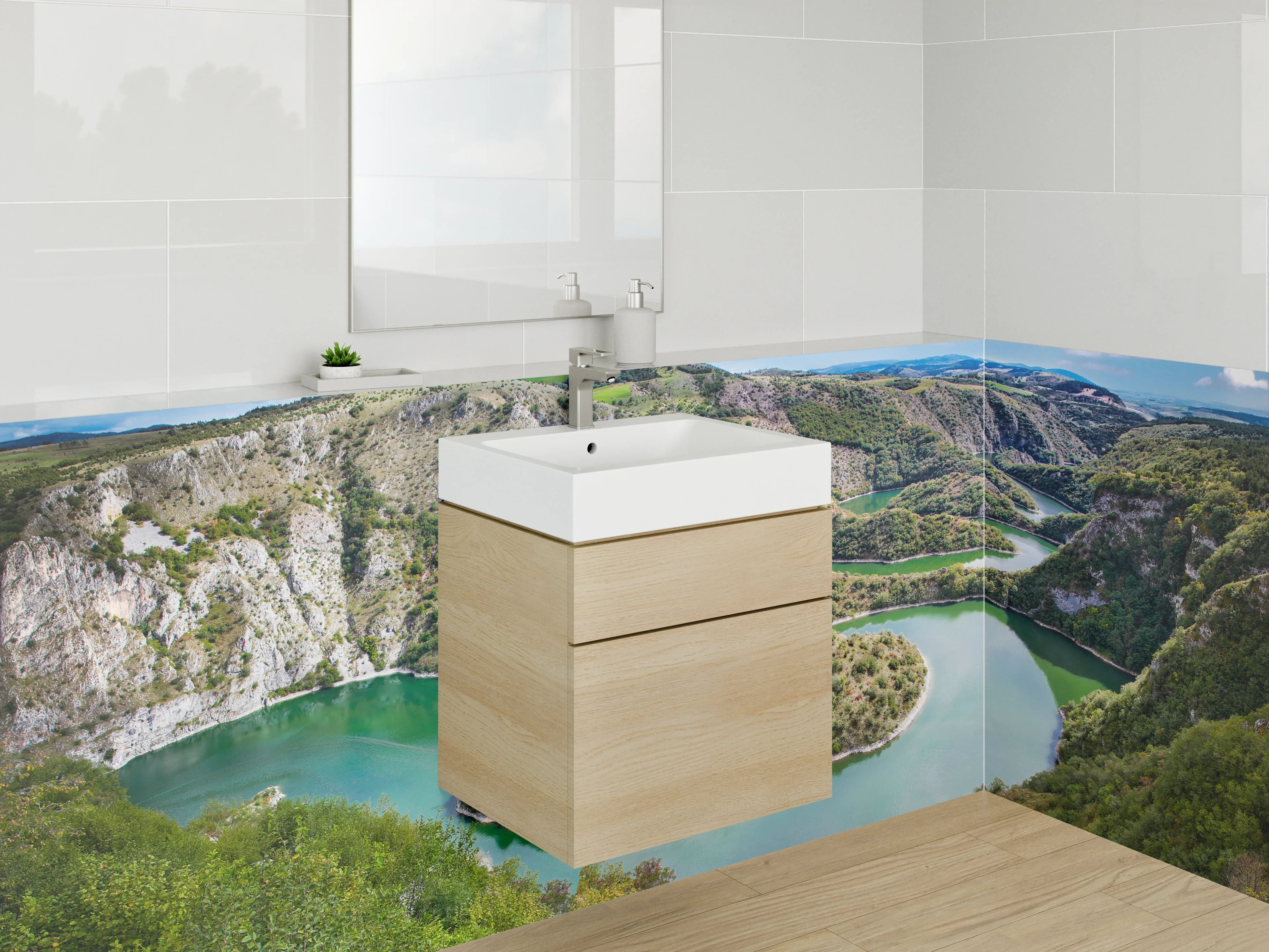 Waschbecken-Rückwand - Majestätischer Fluss in malerischer Landschaft