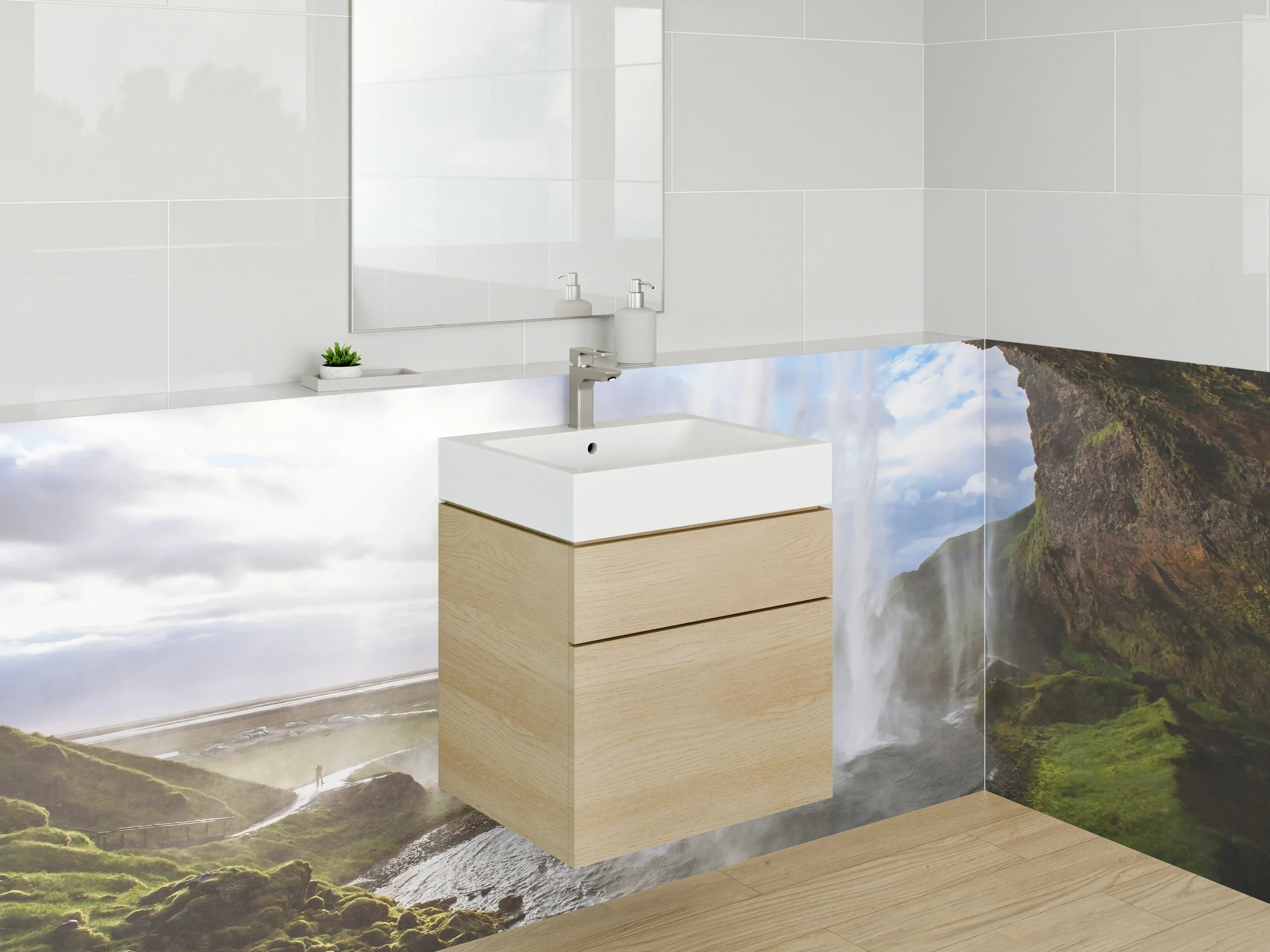 Waschbecken-Rückwand - Majestätischer Wasserfall Island Landschaft