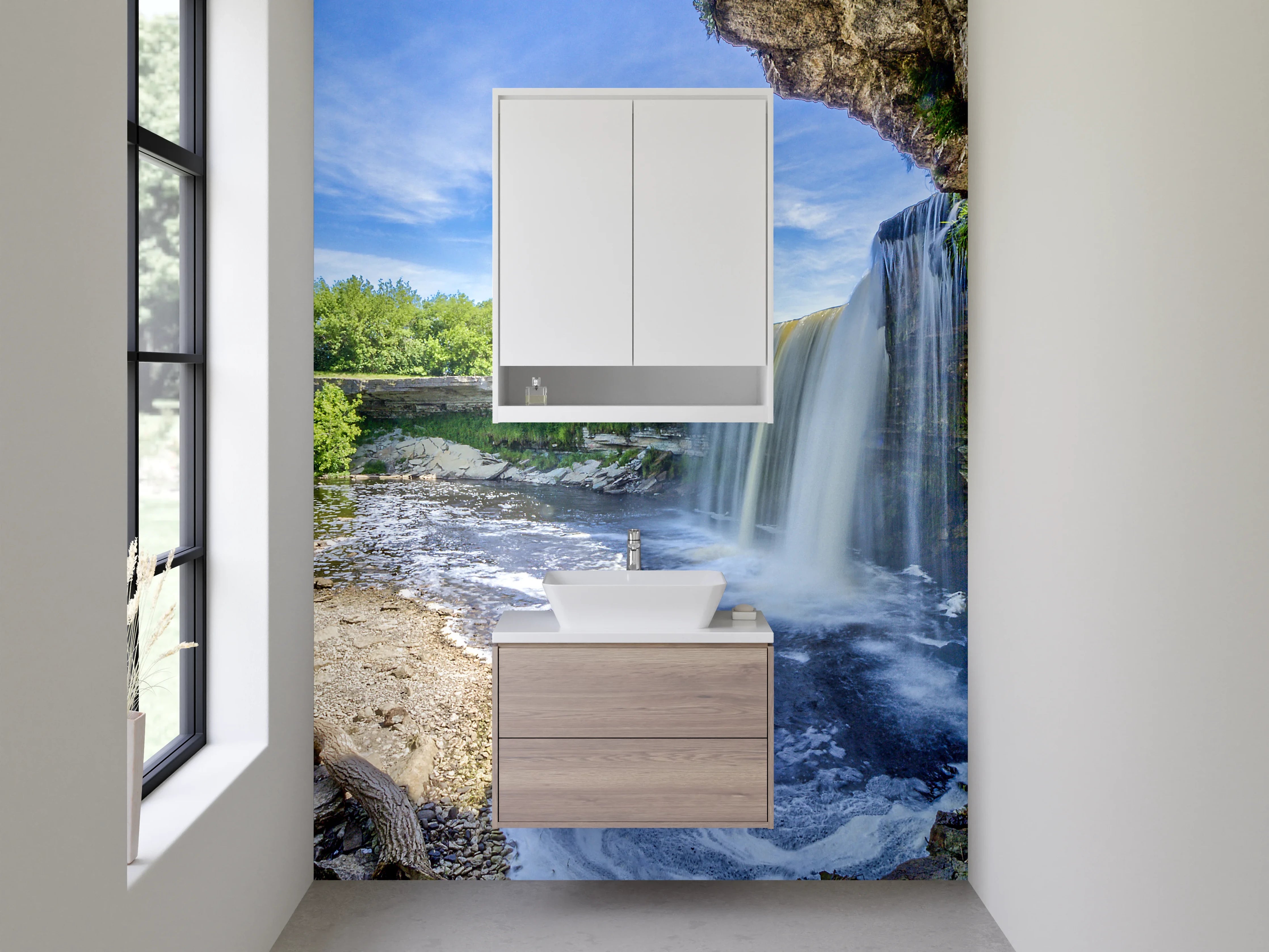 Waschbecken-Rückwand - Majestätischer Wasserfall Natur Fotokunst