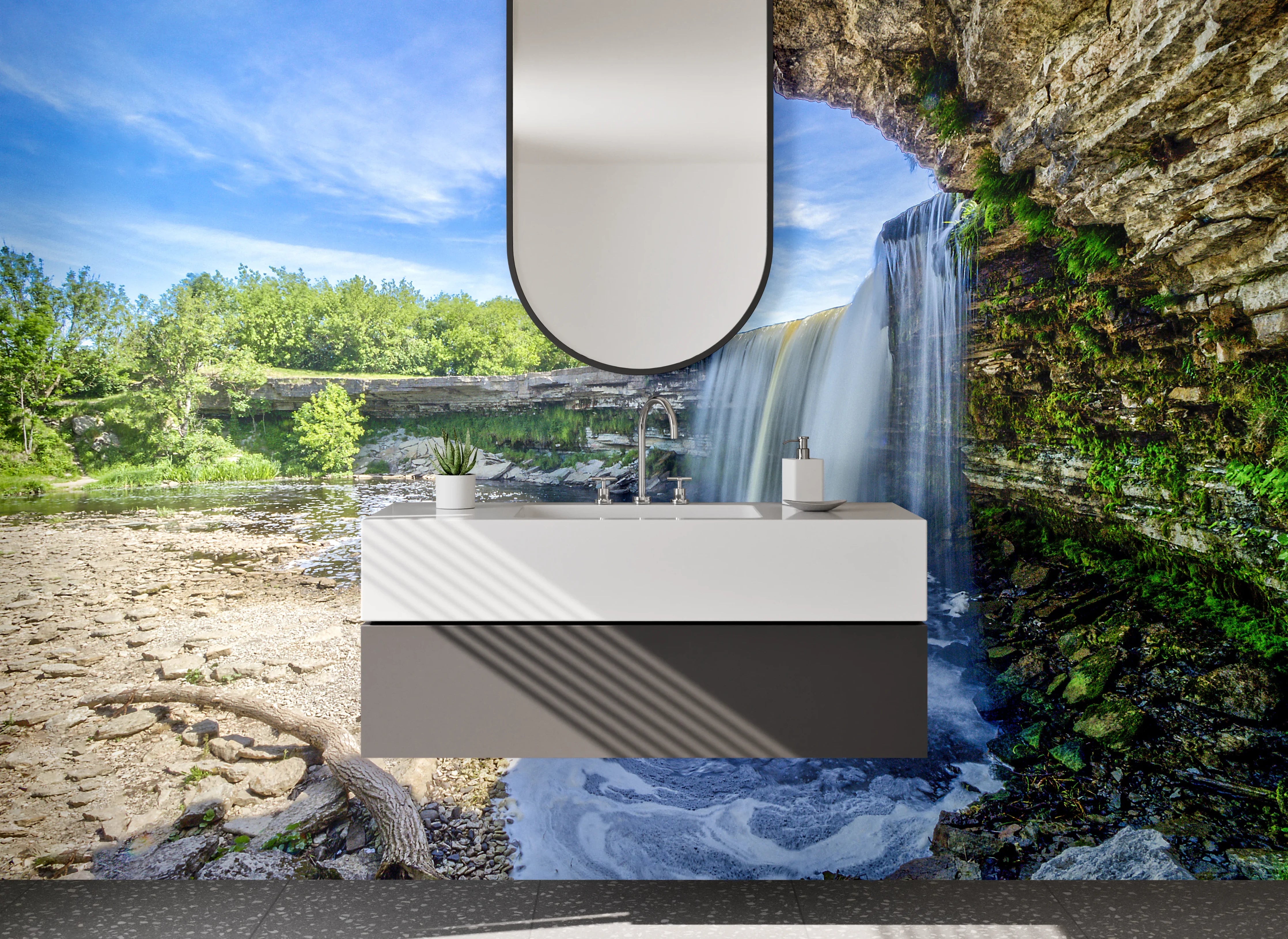 Waschbecken-Rückwand - Majestätischer Wasserfall Natur Fotokunst