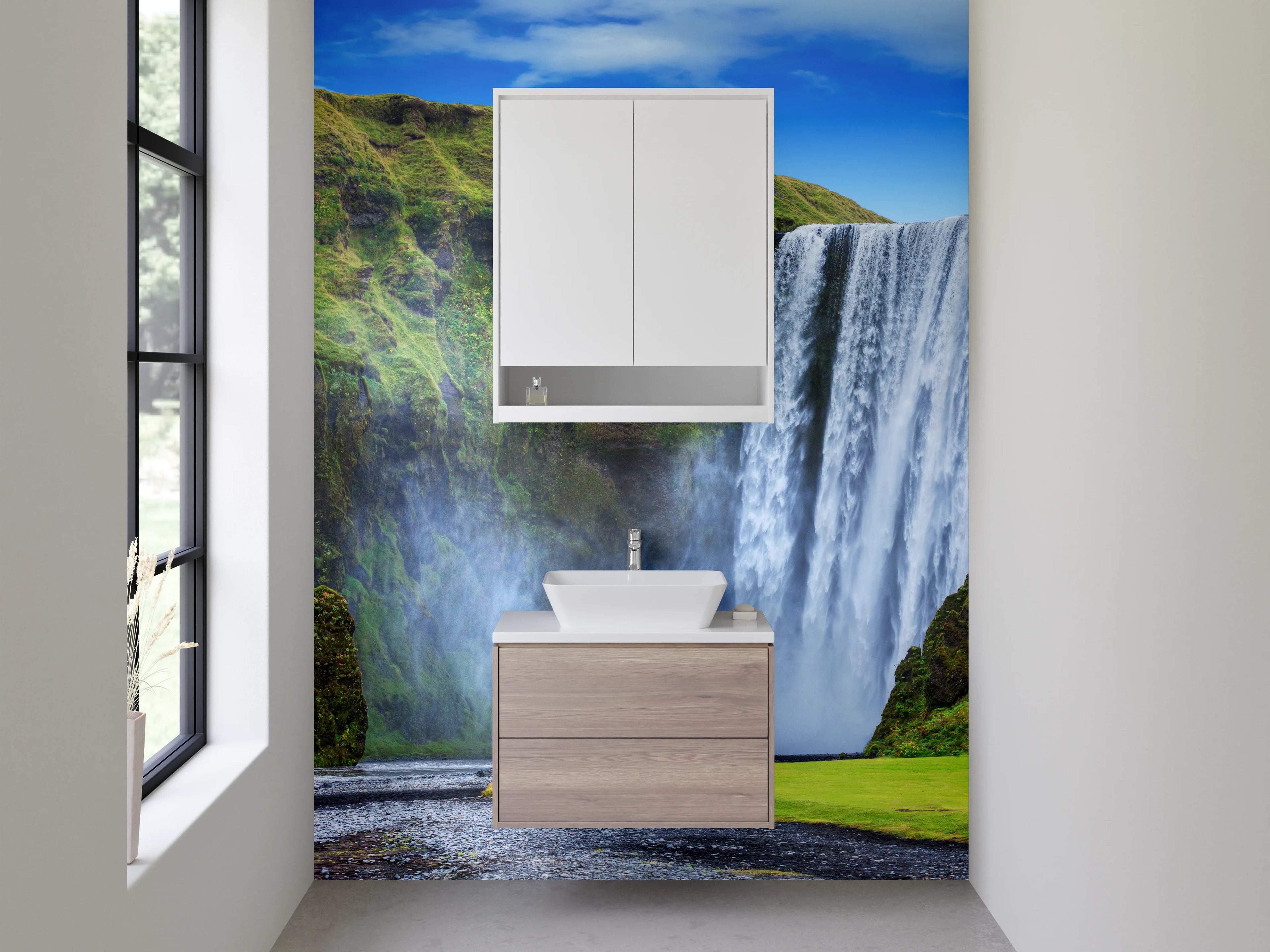 Waschbecken-Rückwand - Majestätischer Wasserfall Natur Kulisse