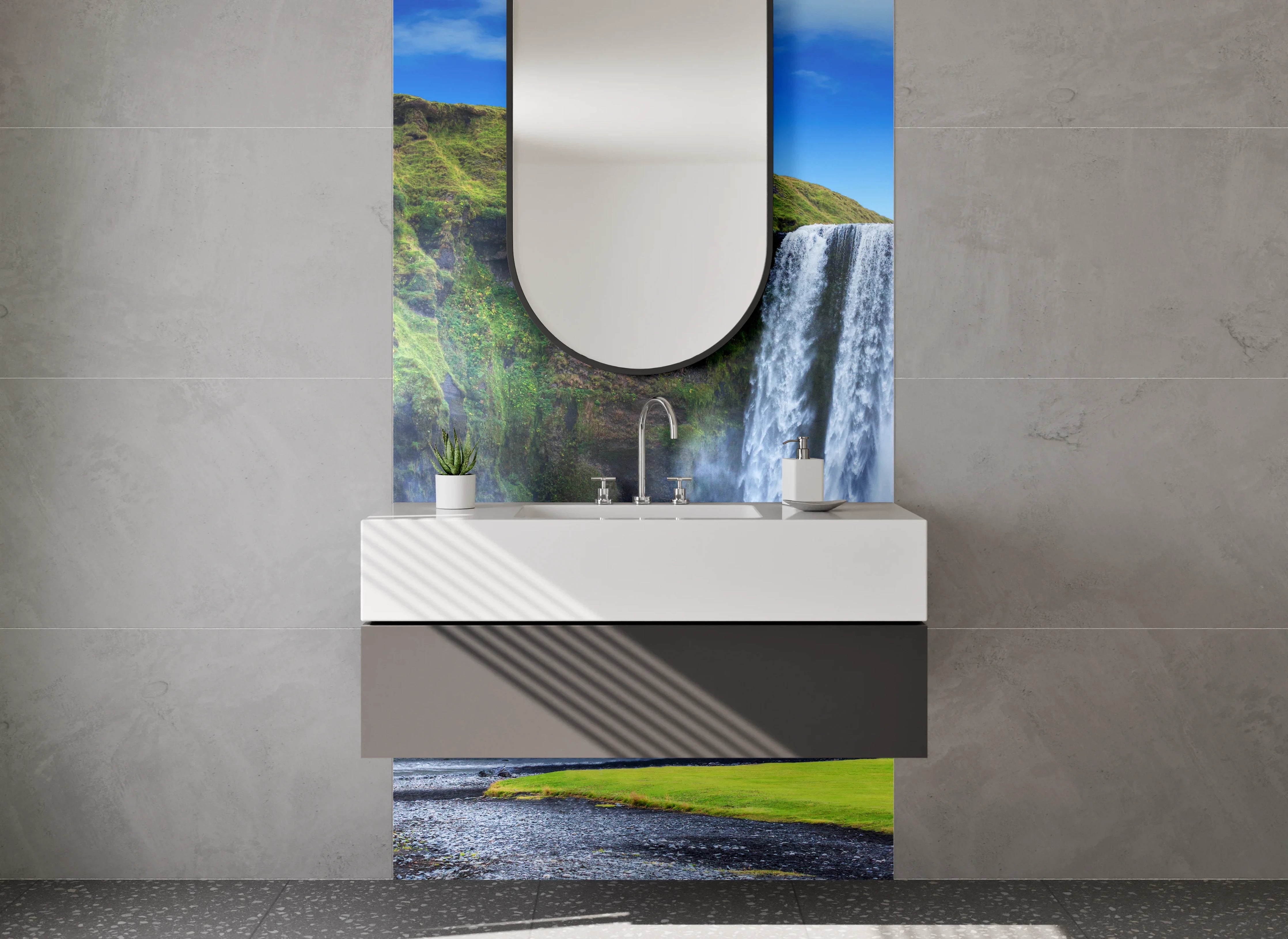 Waschbecken-Rückwand - Majestätischer Wasserfall Natur Kulisse