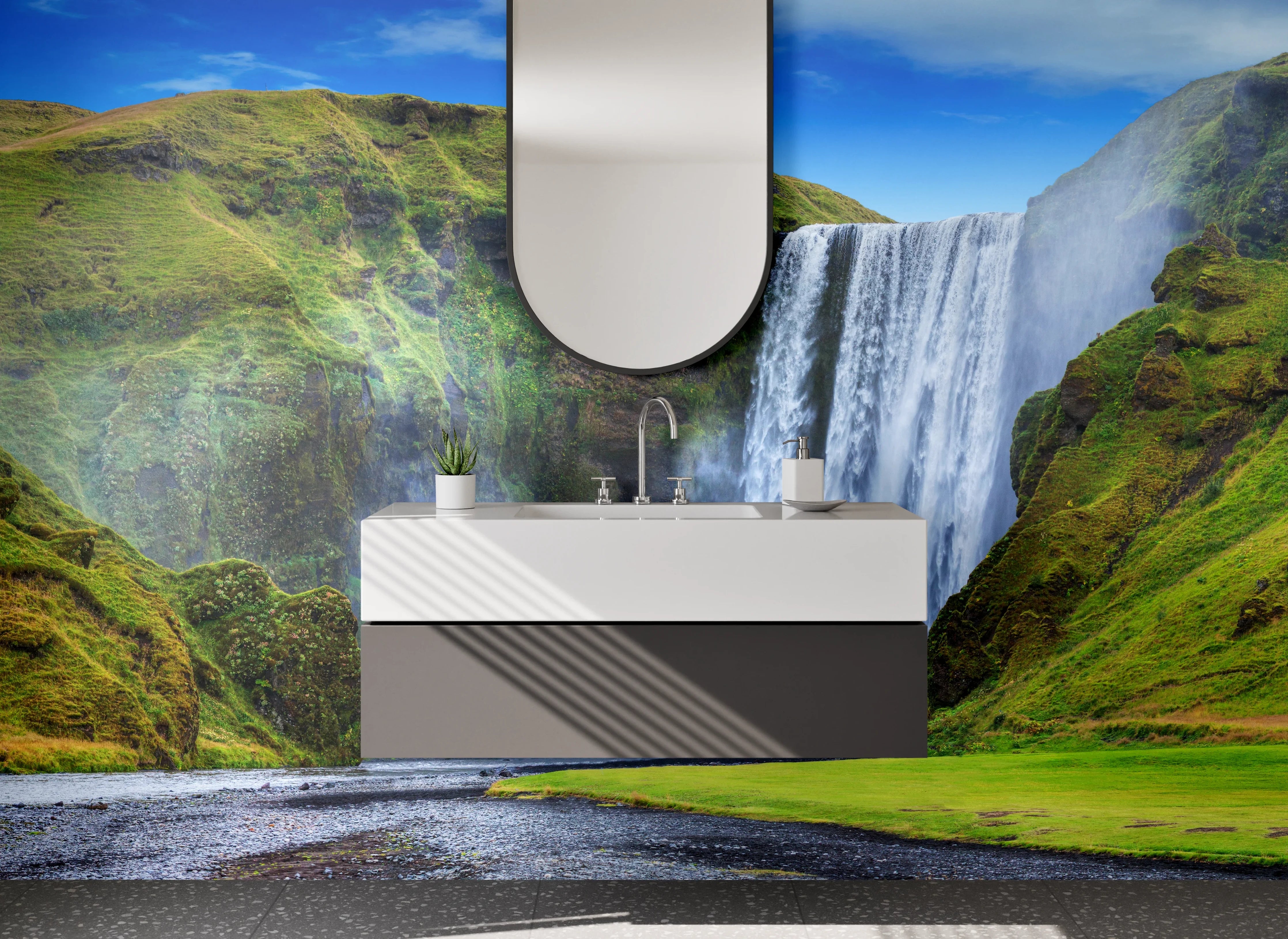 Waschbecken-Rückwand - Majestätischer Wasserfall Natur Kulisse