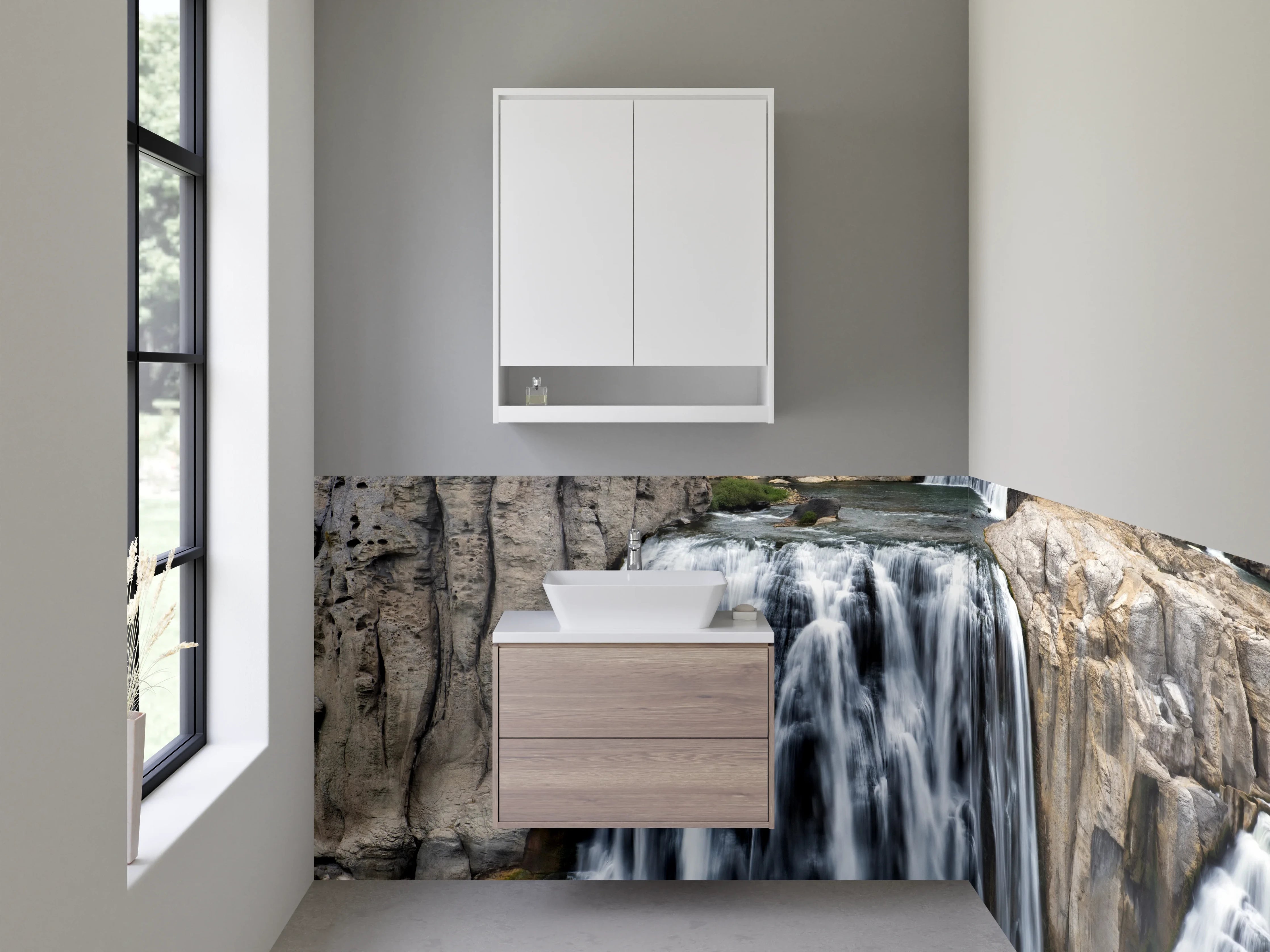 Waschbecken-Rückwand - Majestätischer Wasserfall Natur Panorama