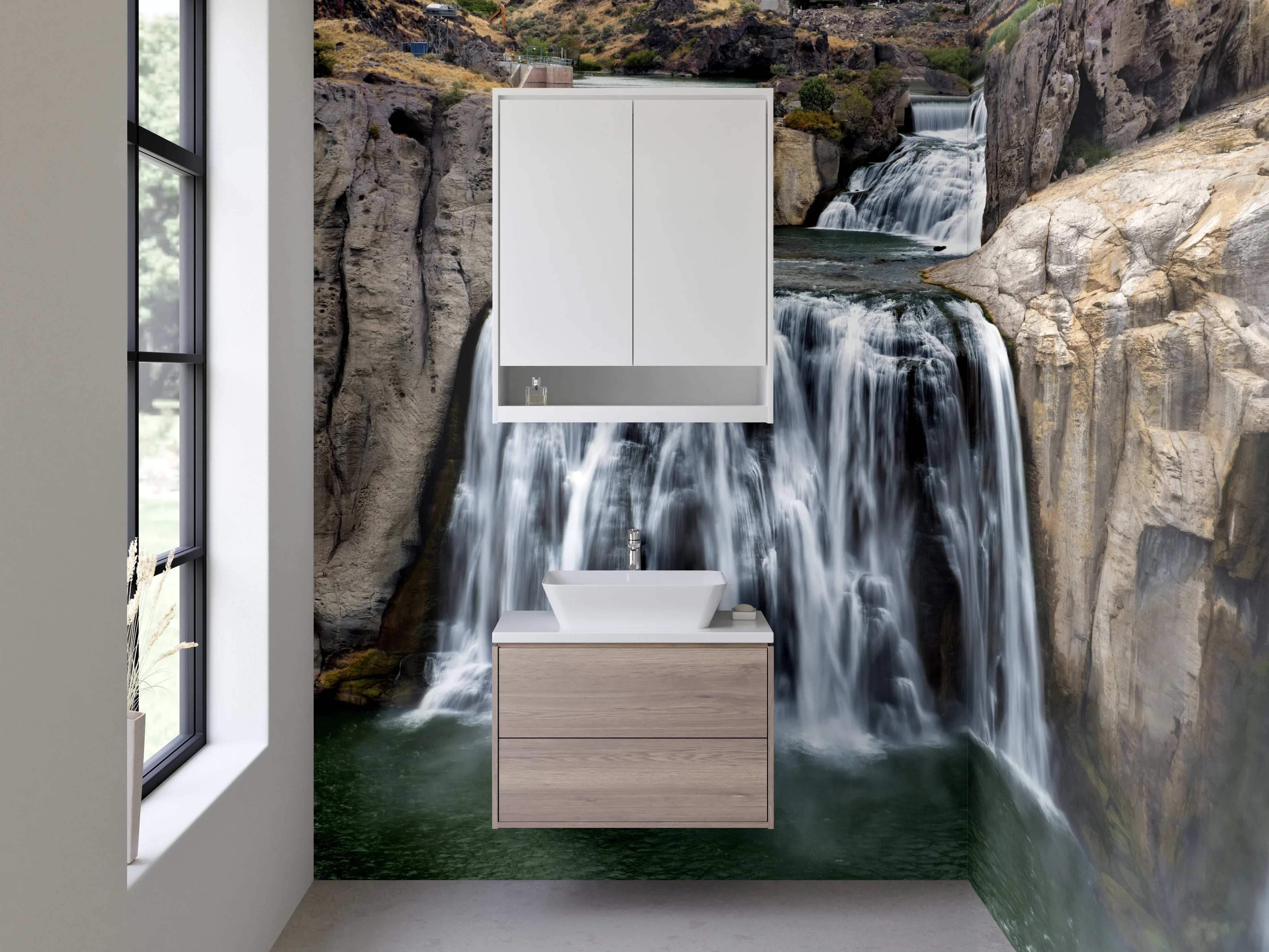 Waschbecken-Rückwand - Majestätischer Wasserfall Natur Panorama