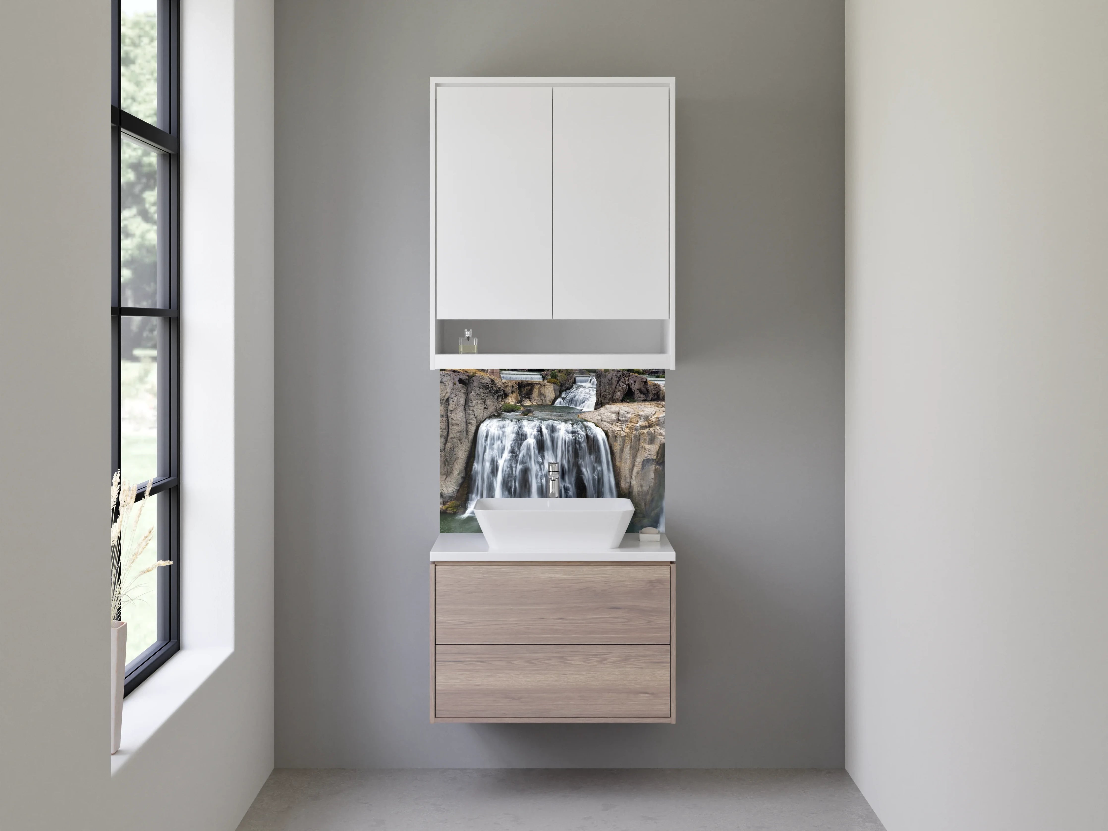 Waschbecken-Rückwand - Majestätischer Wasserfall Natur Panorama