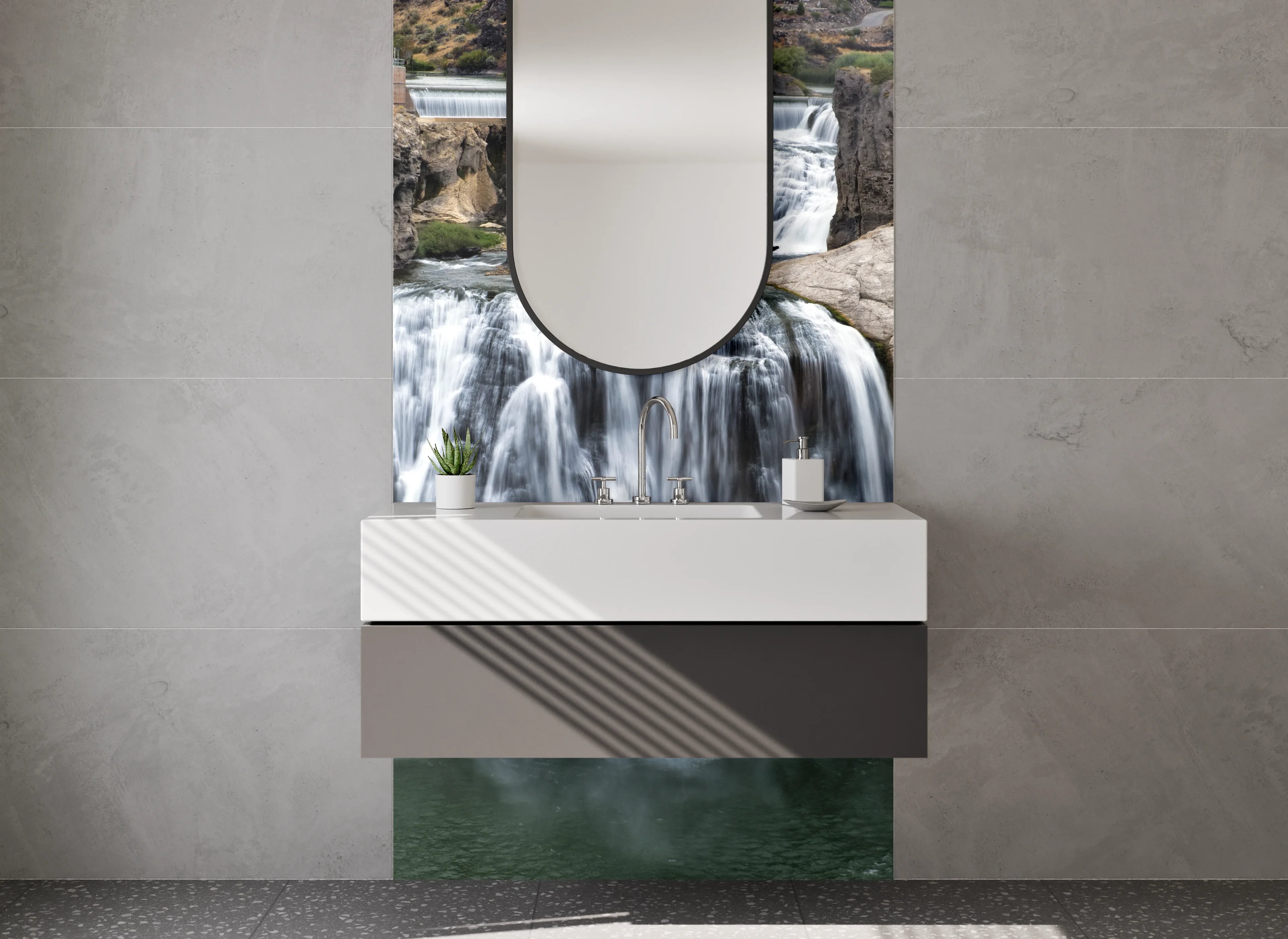 Waschbecken-Rückwand - Majestätischer Wasserfall Natur Panorama