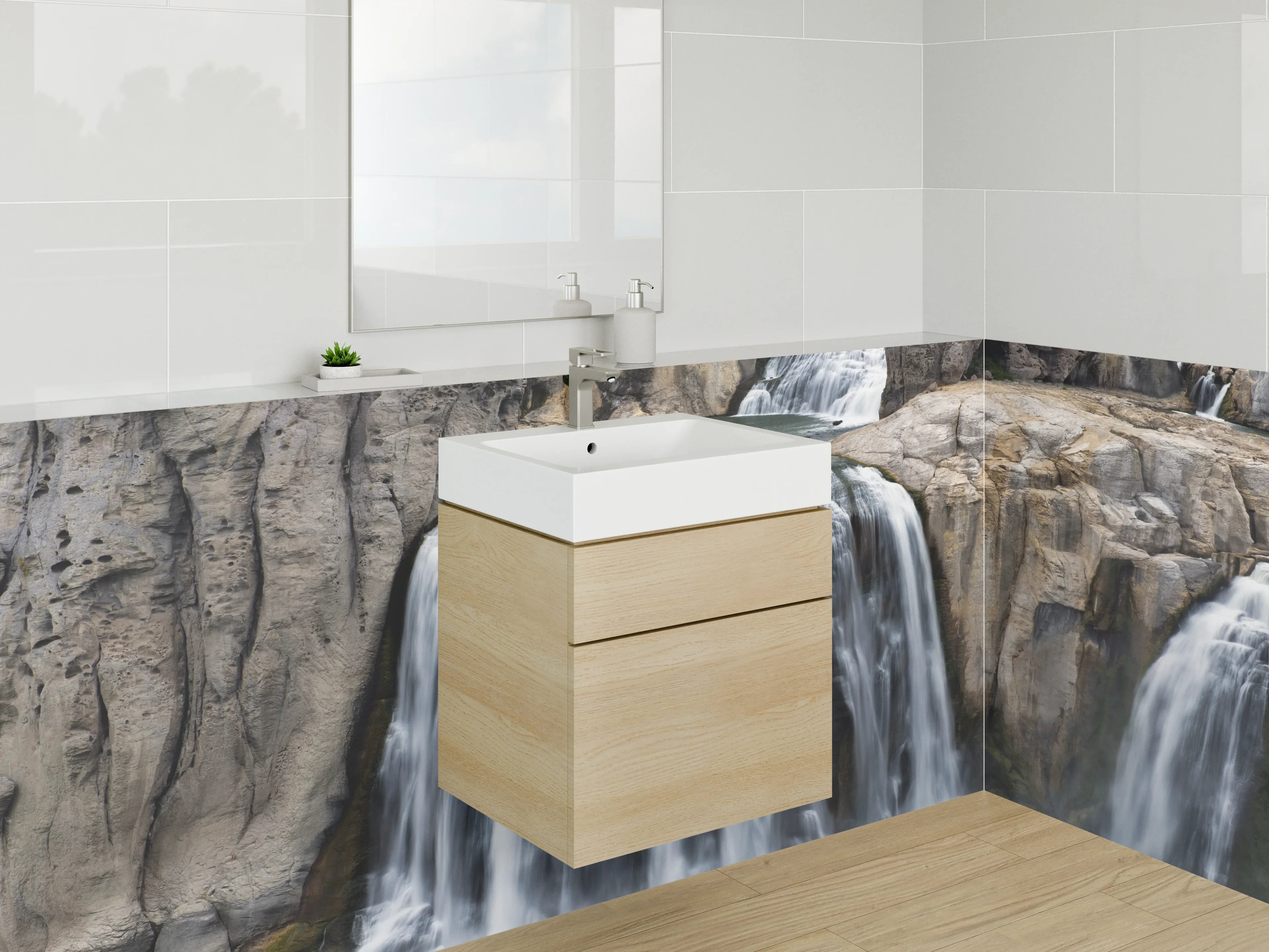 Waschbecken-Rückwand - Majestätischer Wasserfall Natur Panorama