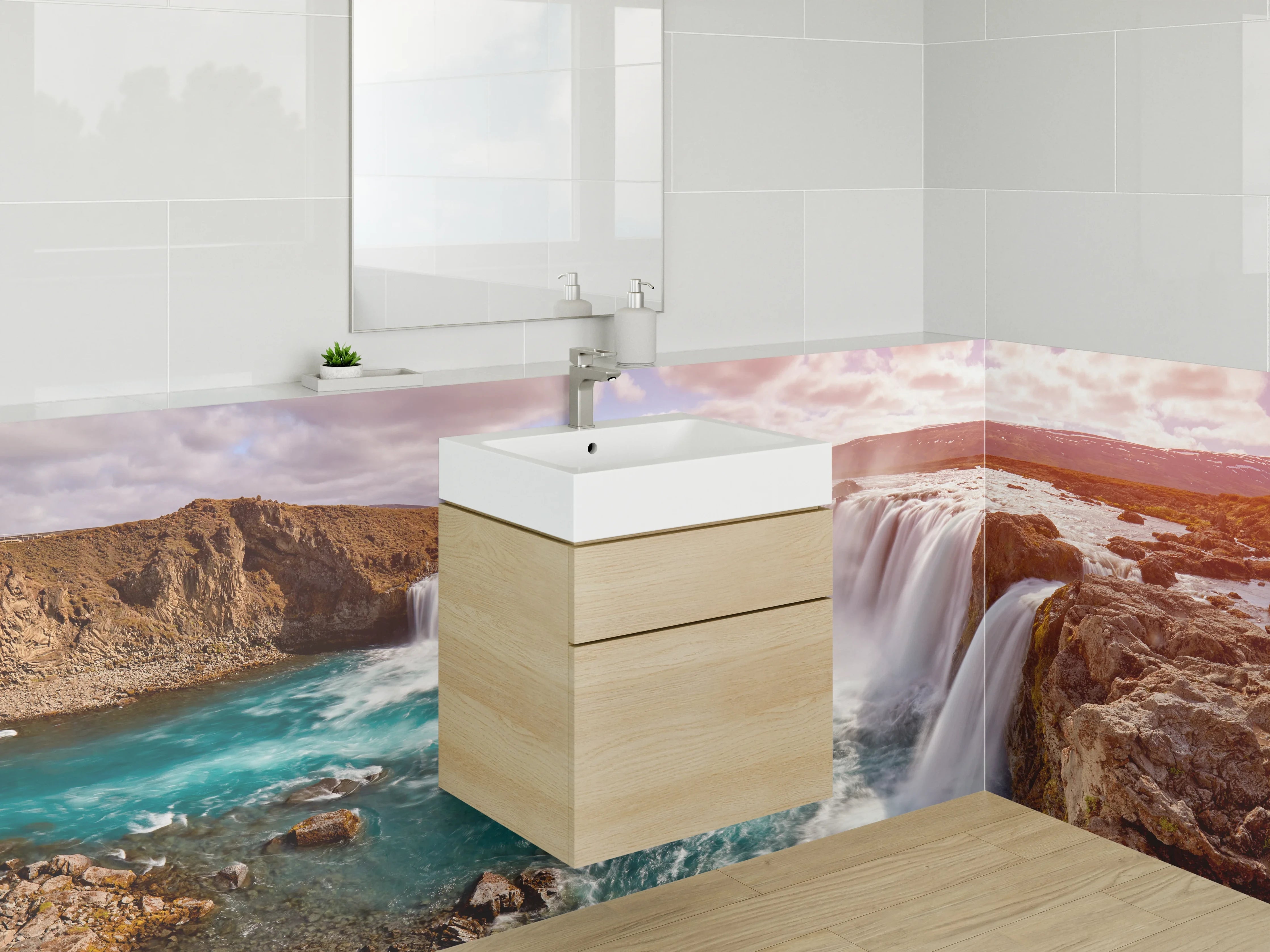 Waschbecken-Rückwand - Majestätischer Wasserfall Natur Poster