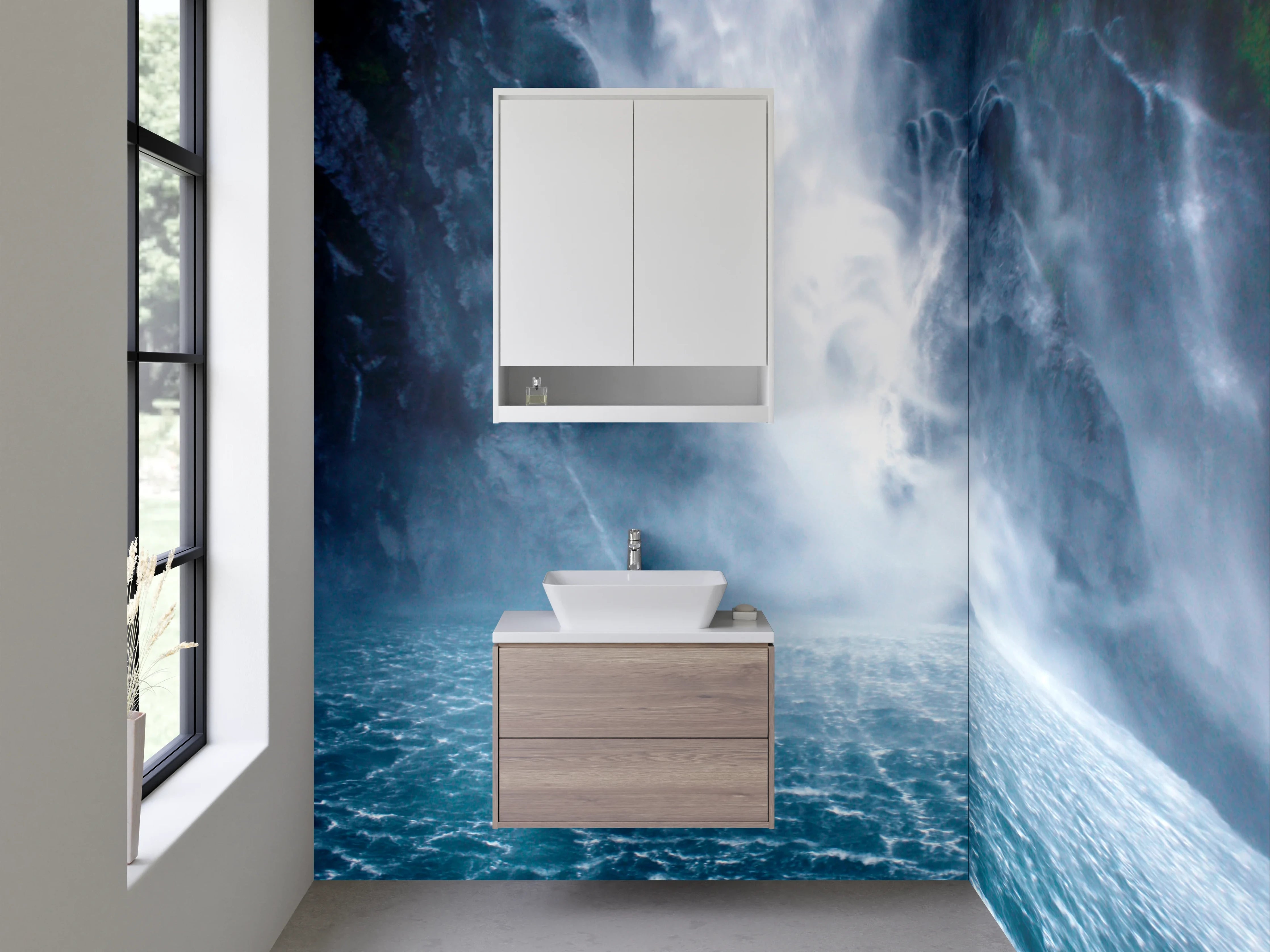 Waschbecken-Rückwand - Majestätischer Wasserfall Naturbild