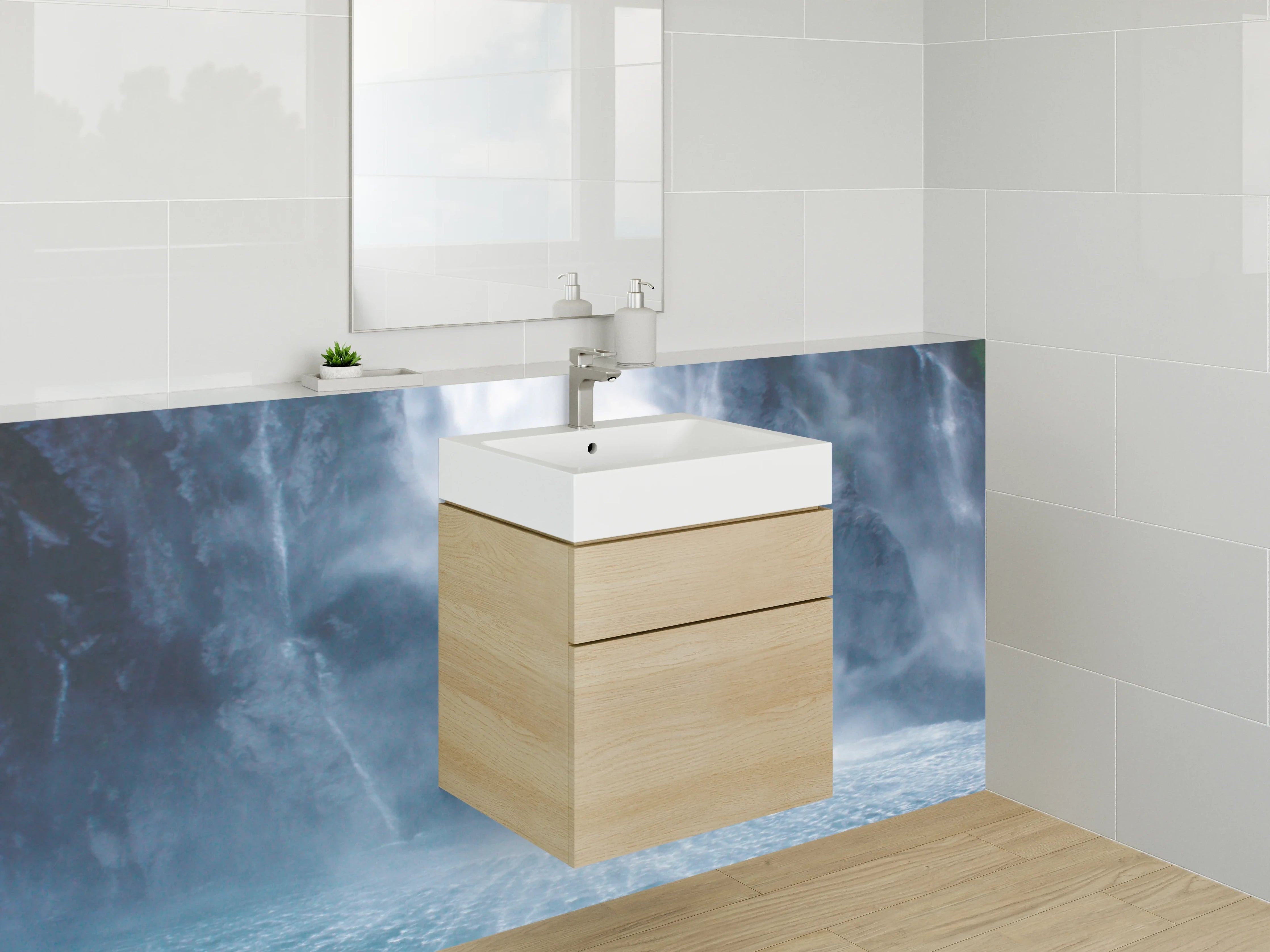 Waschbecken-Rückwand - Majestätischer Wasserfall Naturbild