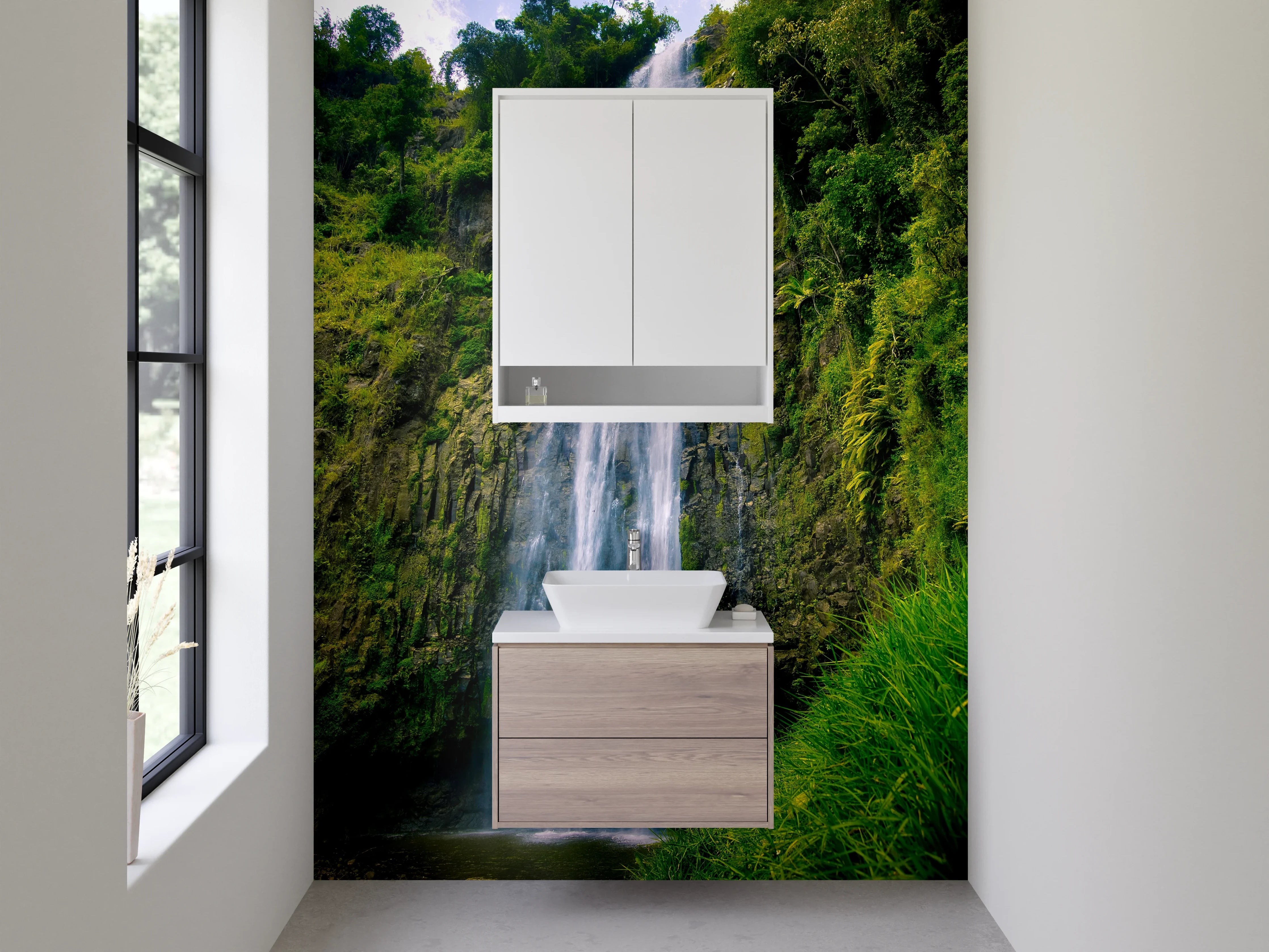 Waschbecken-Rückwand - Majestätischer tropischer Wasserfall Natur