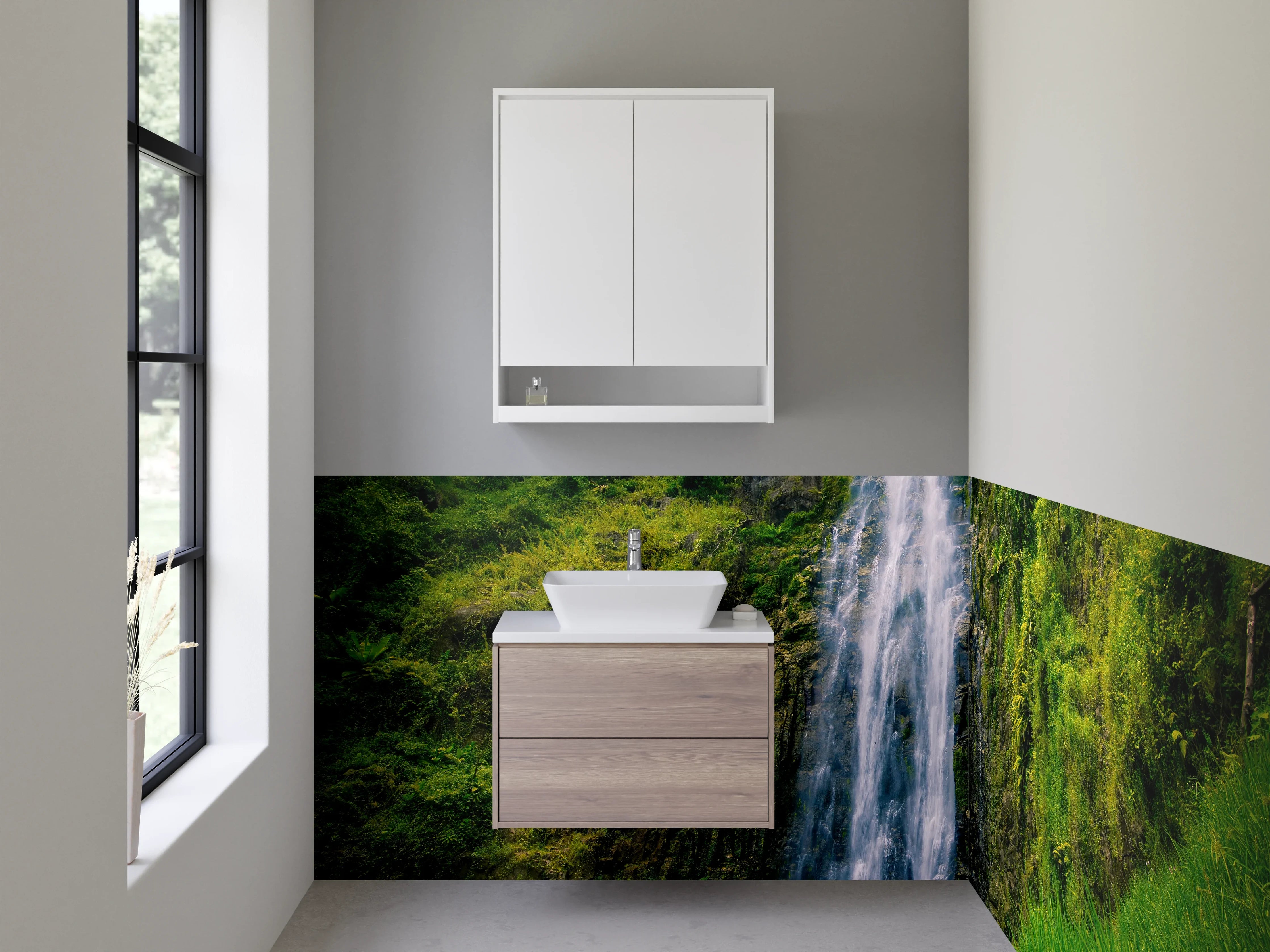 Waschbecken-Rückwand - Majestätischer tropischer Wasserfall Natur