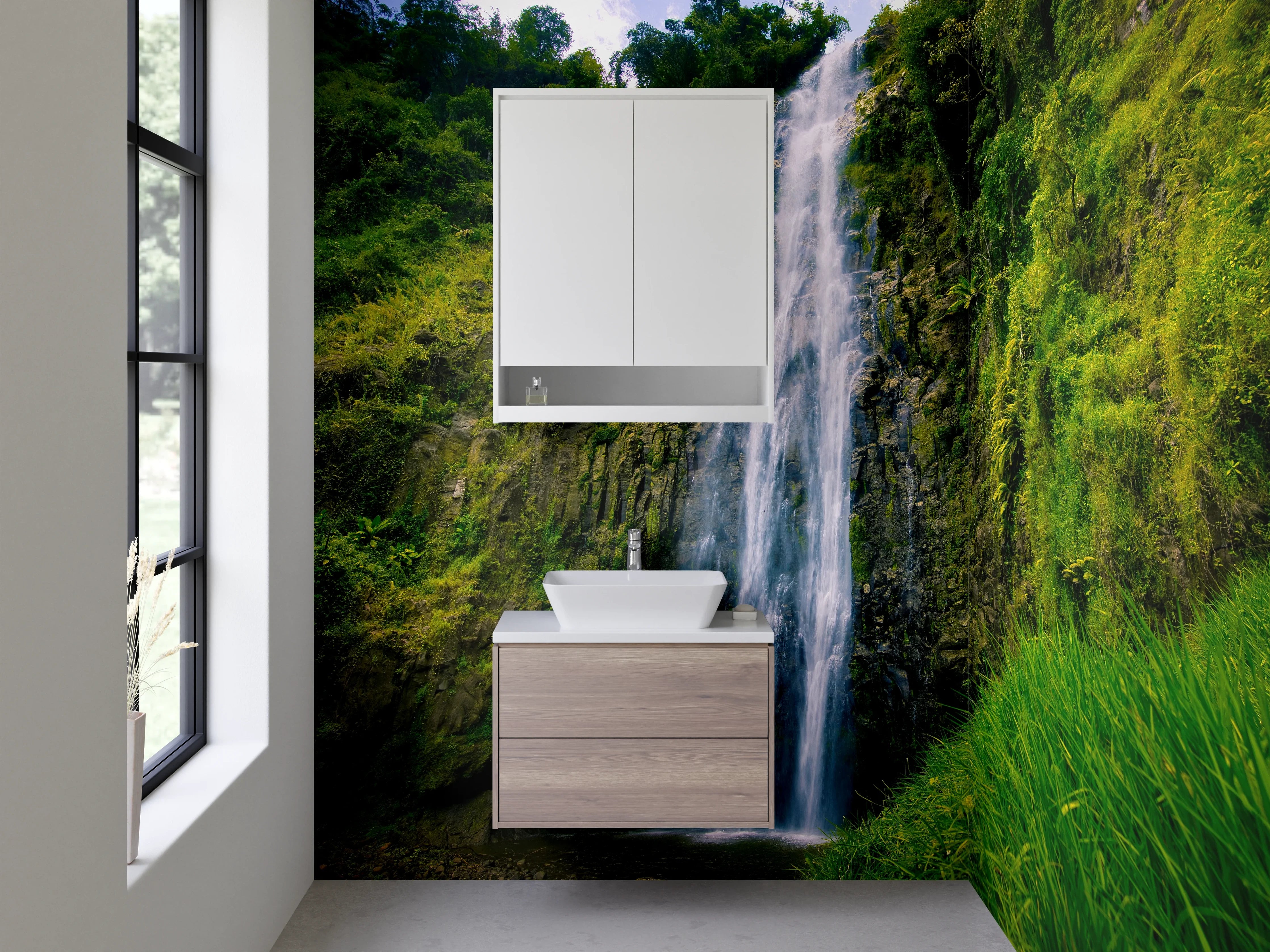Waschbecken-Rückwand - Majestätischer tropischer Wasserfall Natur
