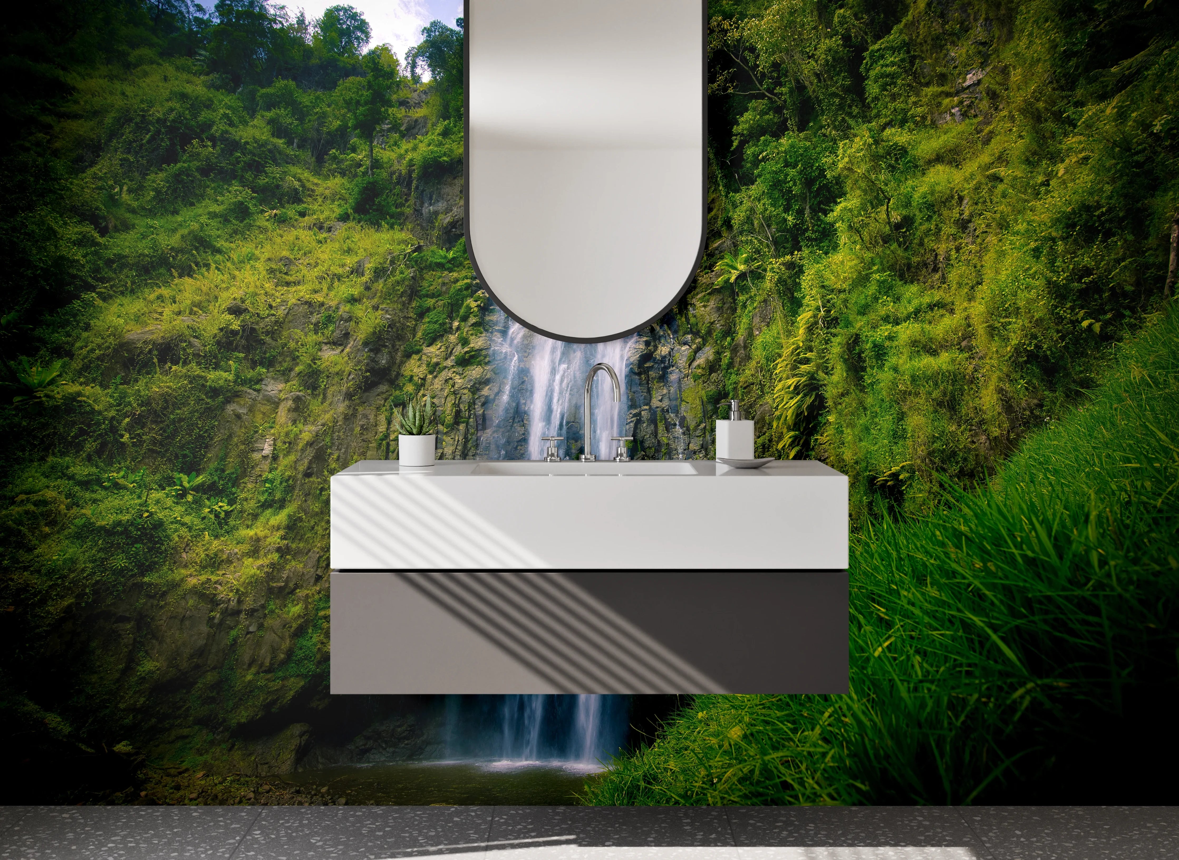 Waschbecken-Rückwand - Majestätischer tropischer Wasserfall Natur