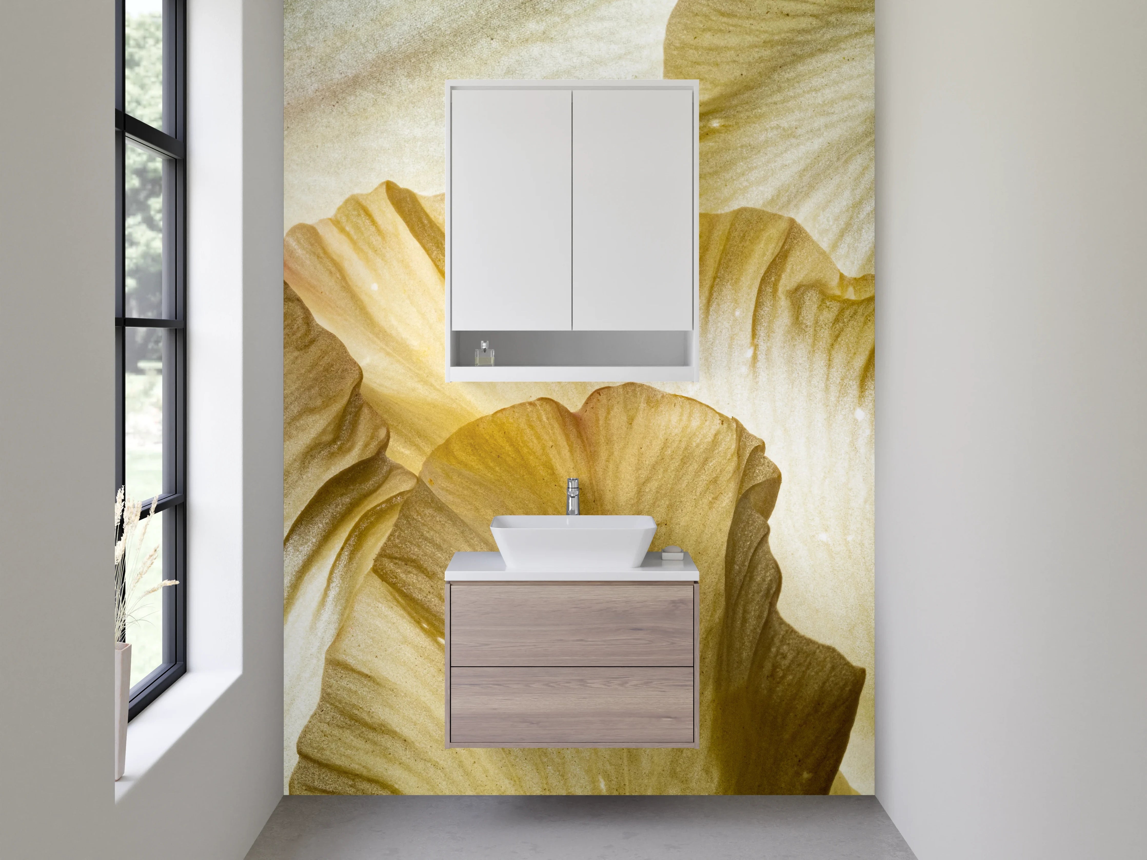 Waschbecken-Rückwand - Makro Blütenblatt Struktur Beige Weiß