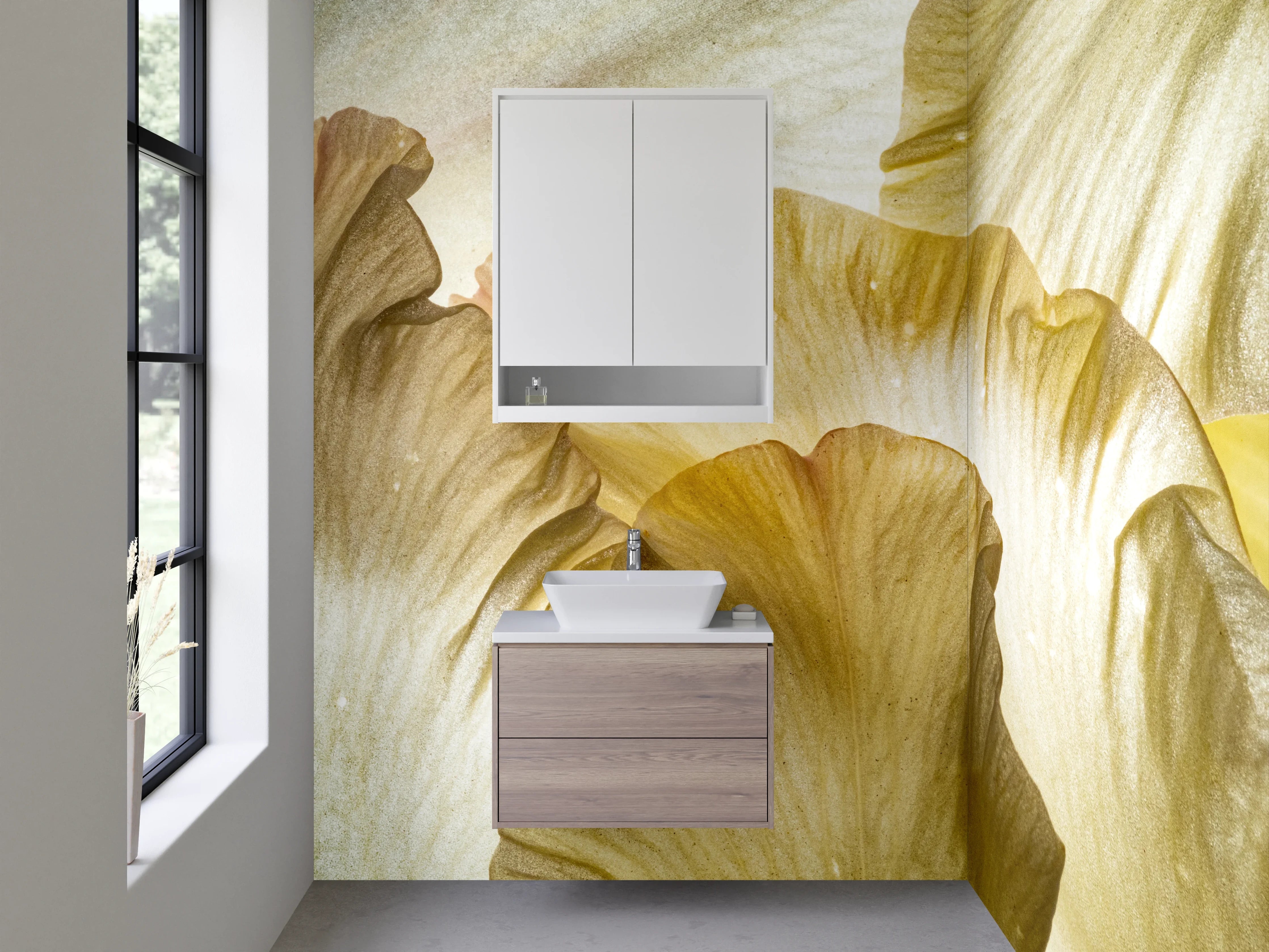 Waschbecken-Rückwand - Makro Blütenblatt Struktur Beige Weiß